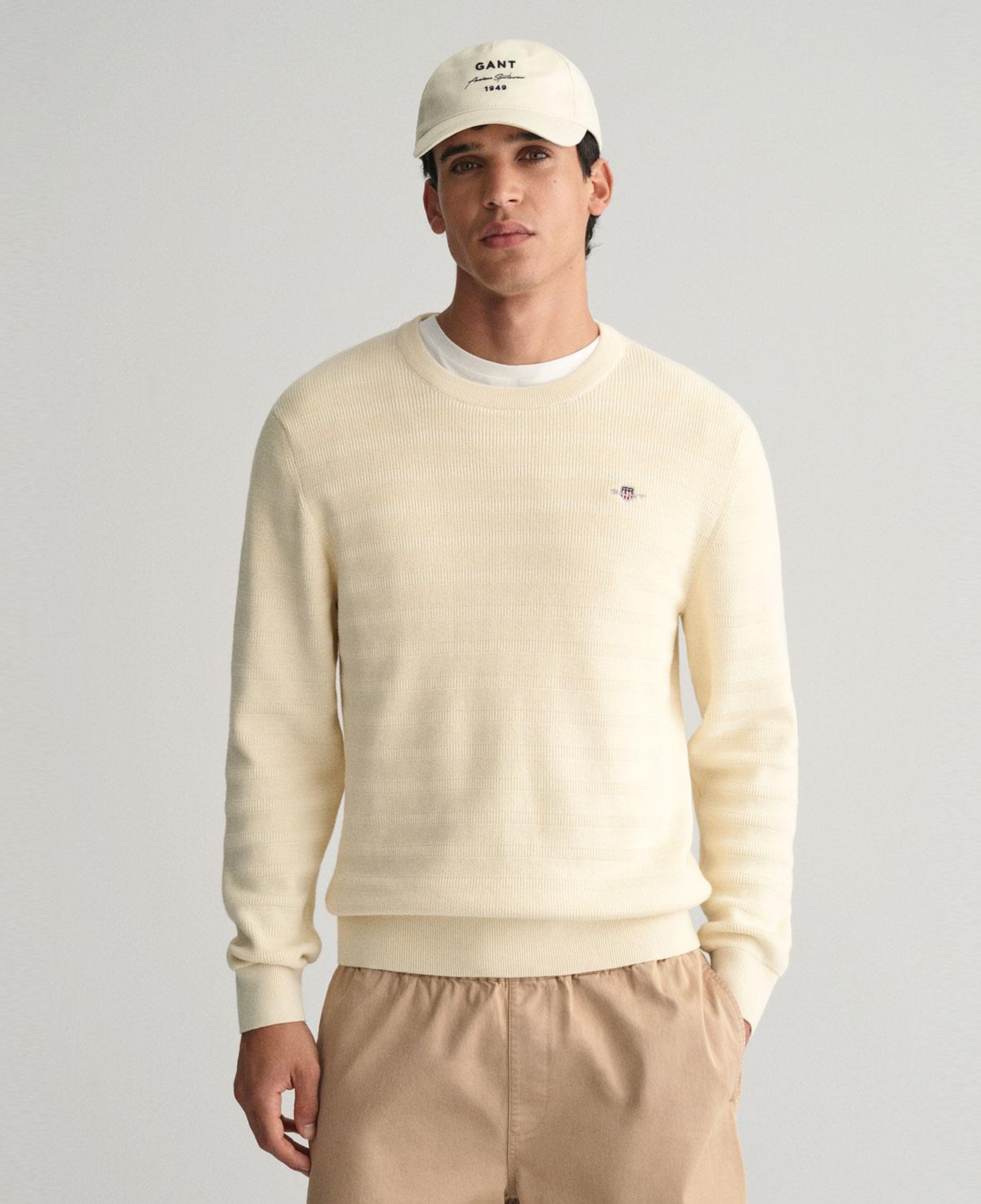 GANT Erkek Krem Regular Fit Bisiklet Yaka Logolu Kazak