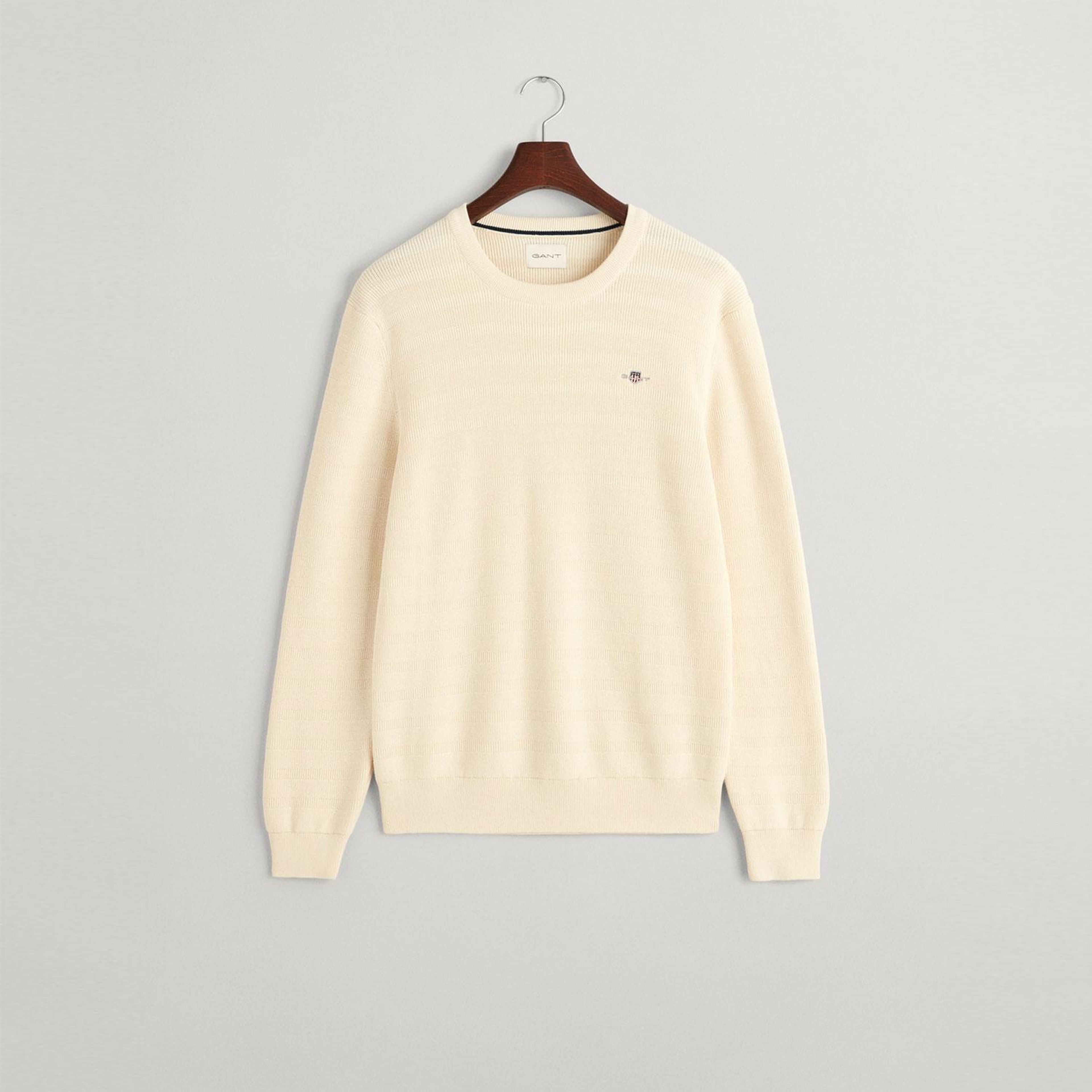 GANT Erkek Krem Regular Fit Bisiklet Yaka Logolu Kazak