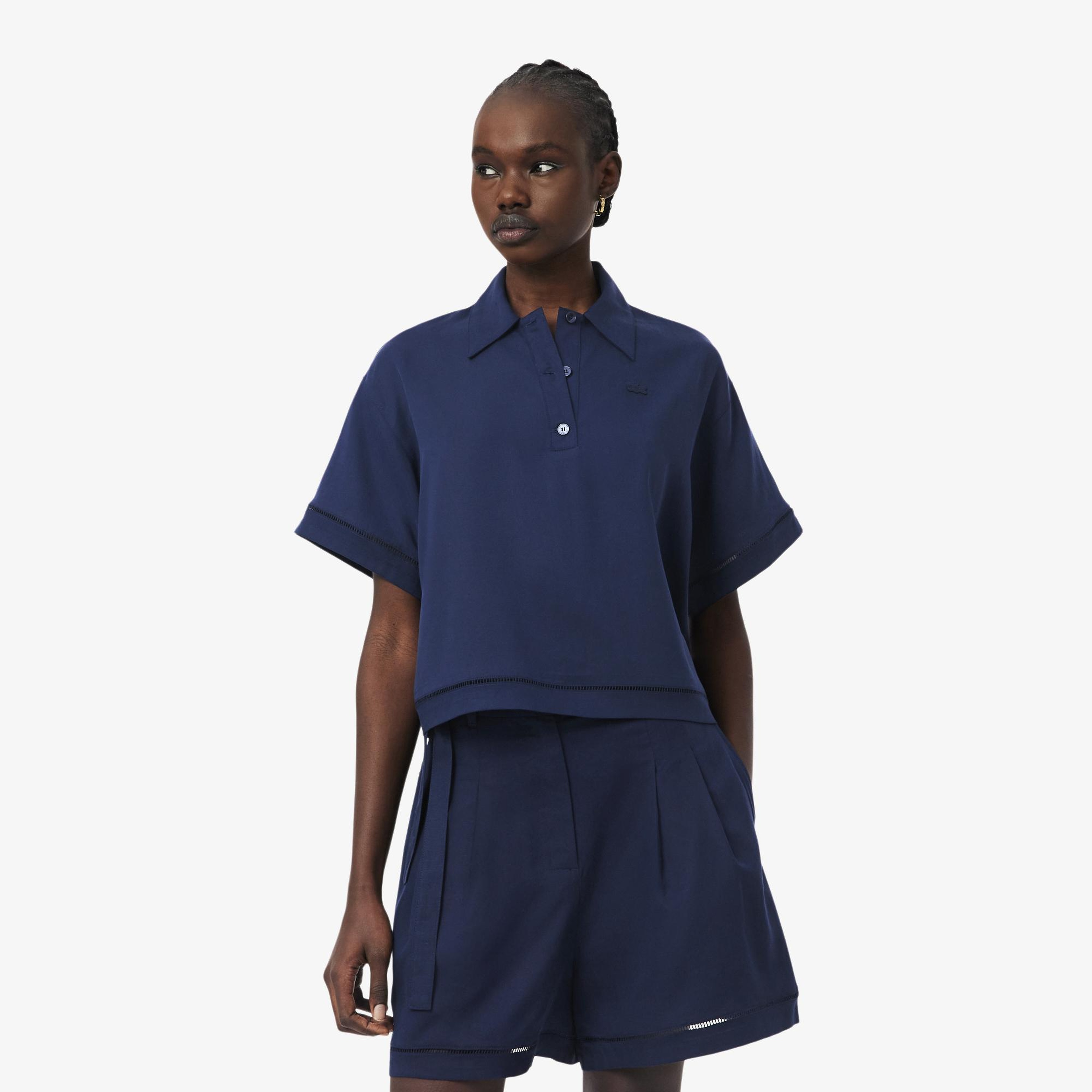 Kadın Oversize Fit Truvakar Kollu Lacivert Polo