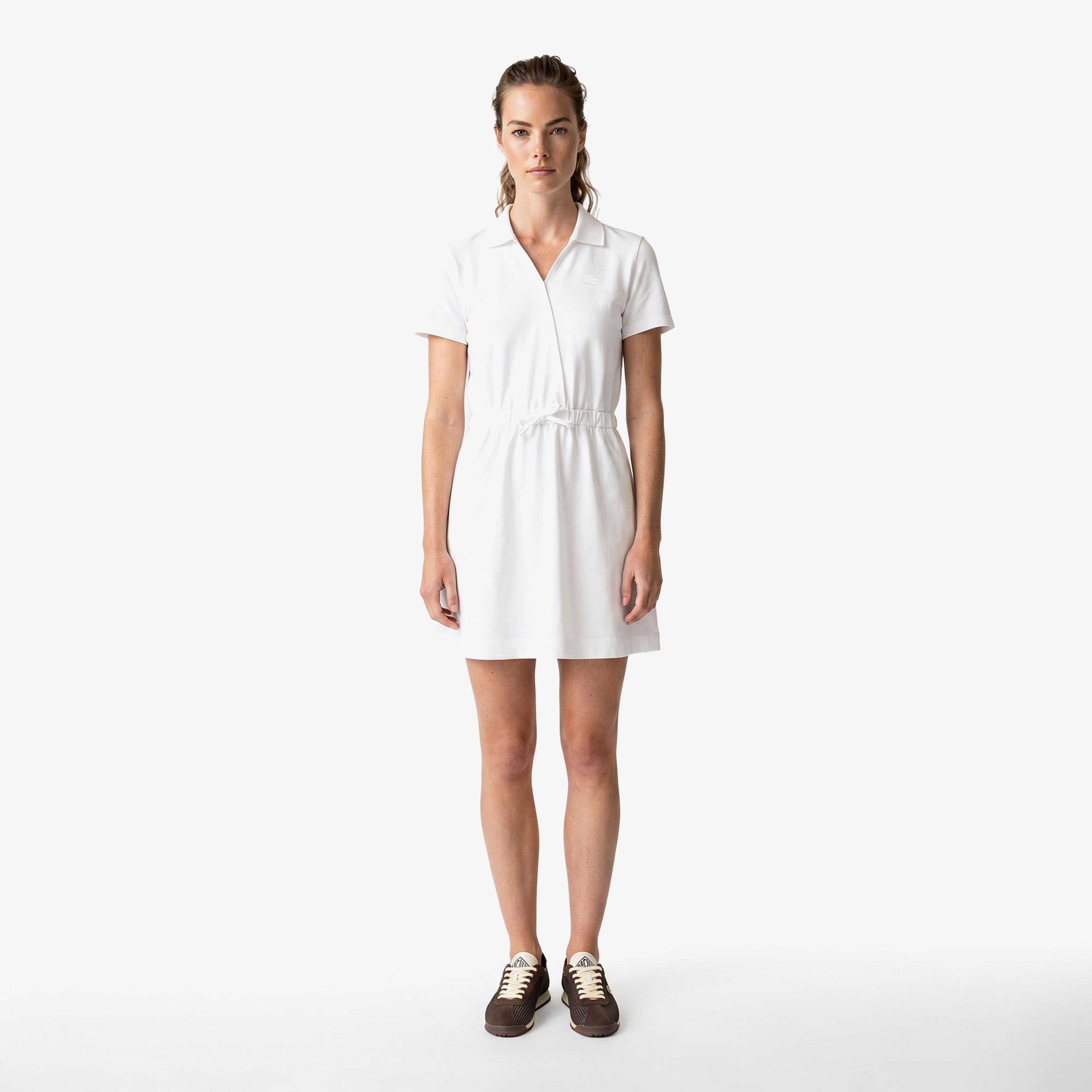 Kadın Flare Fit Kısa Kollu Polo Yaka Krem Elbise