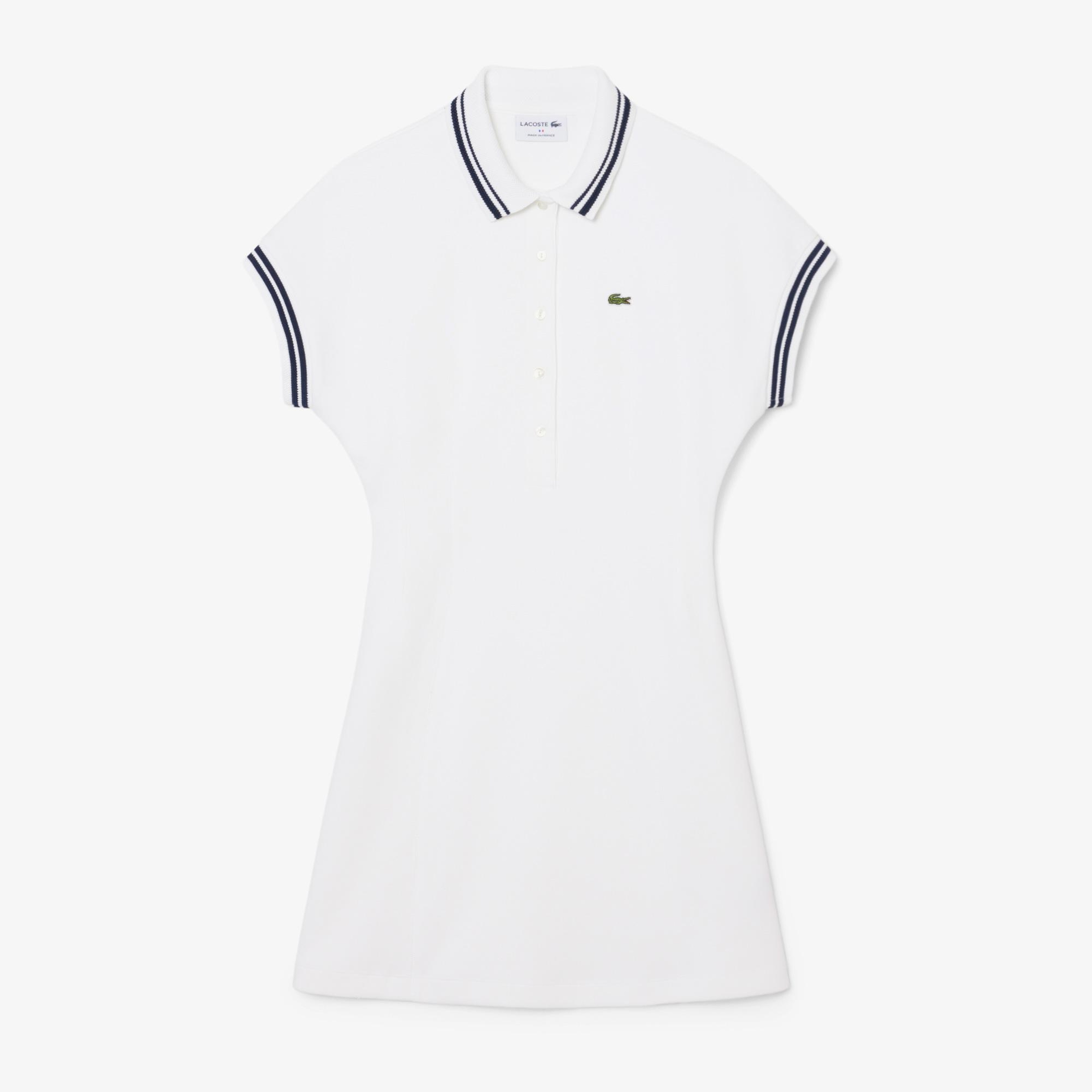Kadın Slim Fit Kısa Kollu Polo Yaka Beyaz Elbise