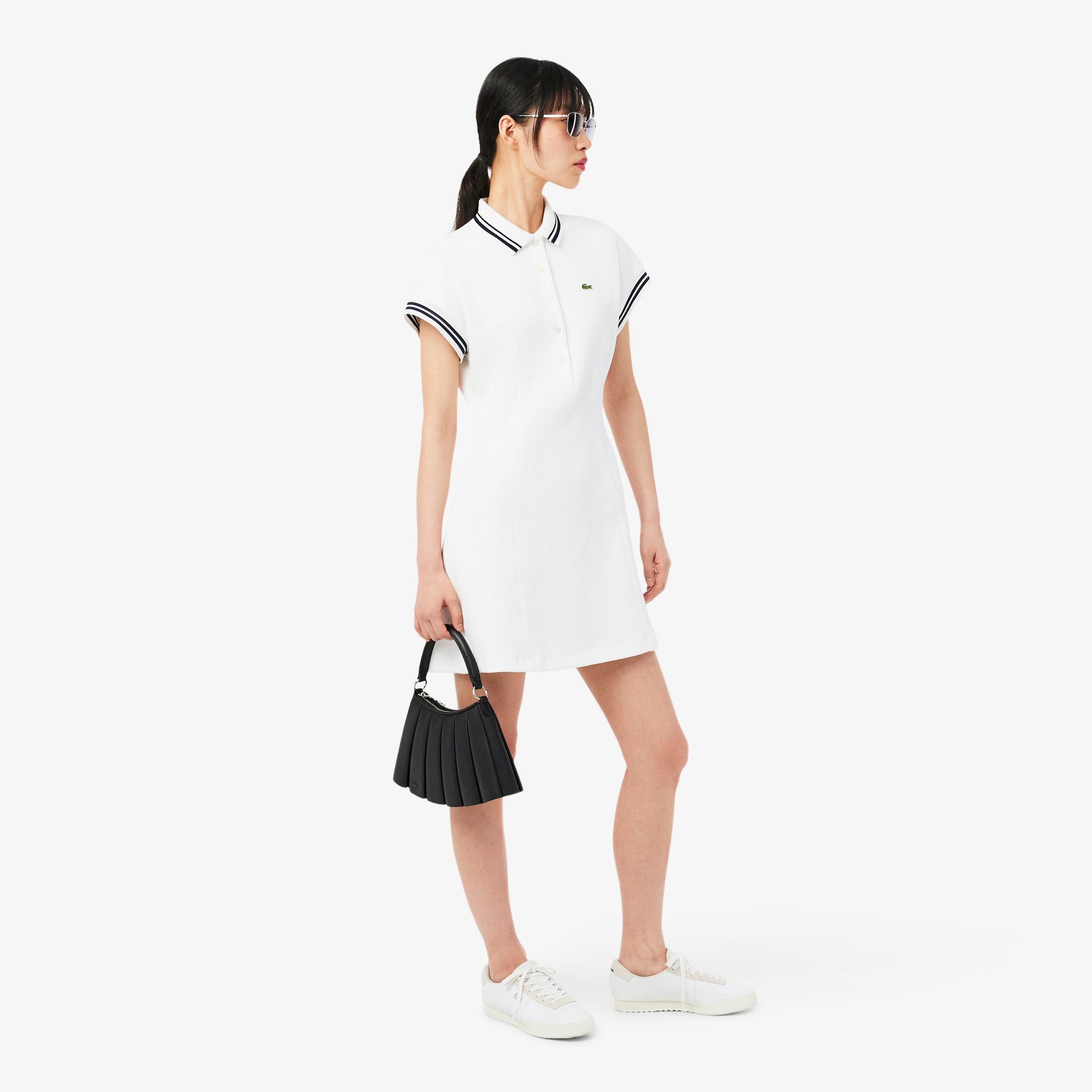 Kadın Slim Fit Kısa Kollu Polo Yaka Beyaz Elbise