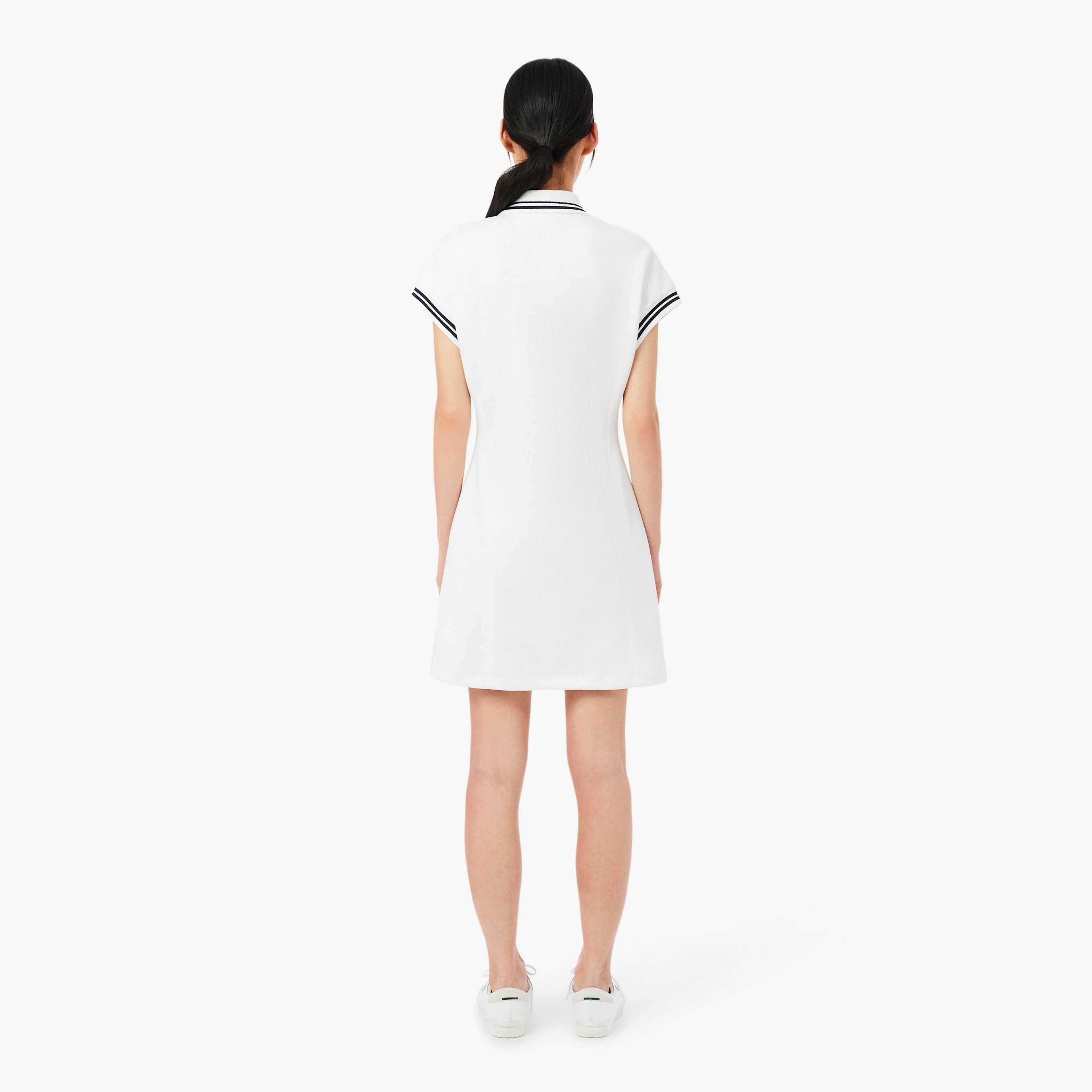 Kadın Slim Fit Kısa Kollu Polo Yaka Beyaz Elbise