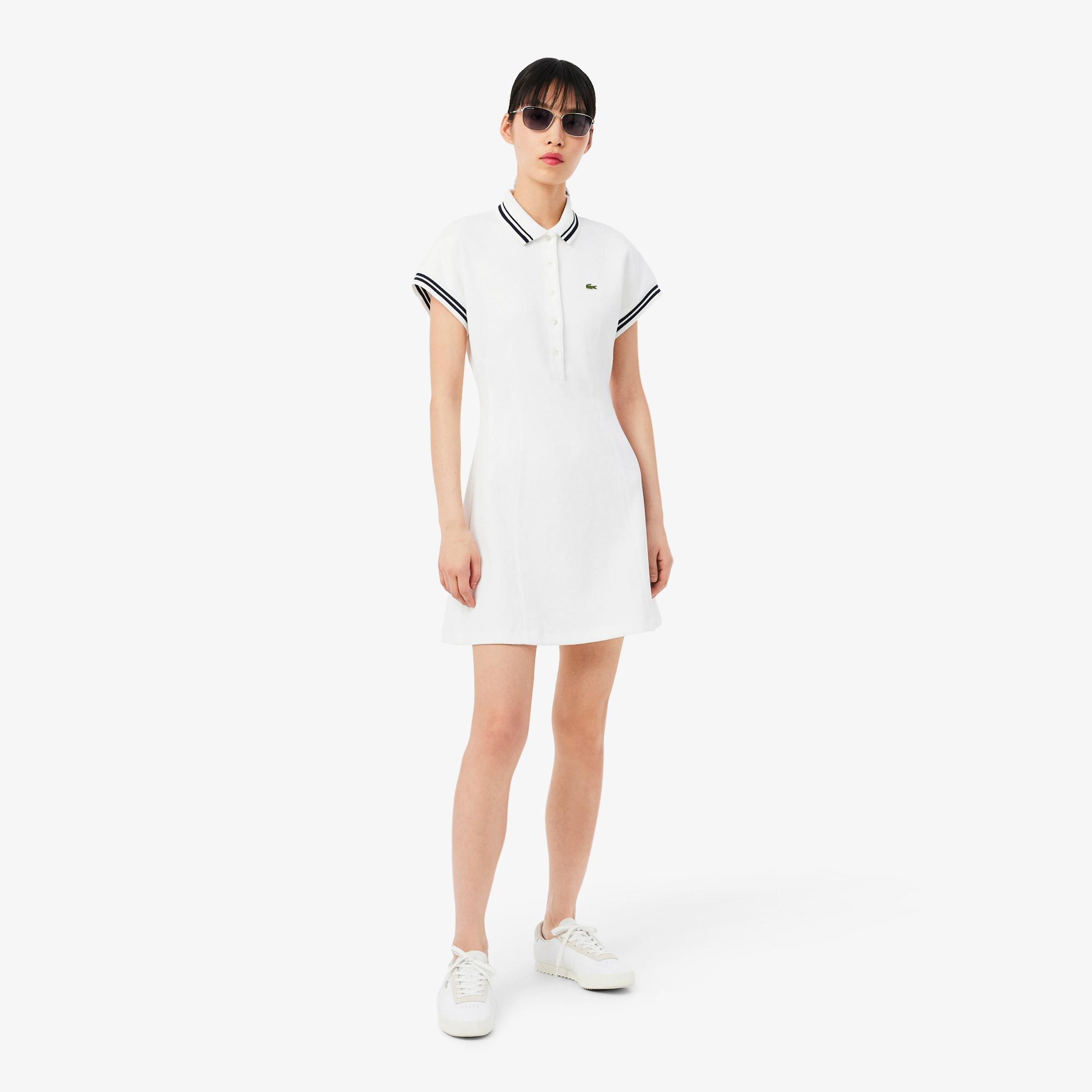 Kadın Slim Fit Kısa Kollu Polo Yaka Beyaz Elbise