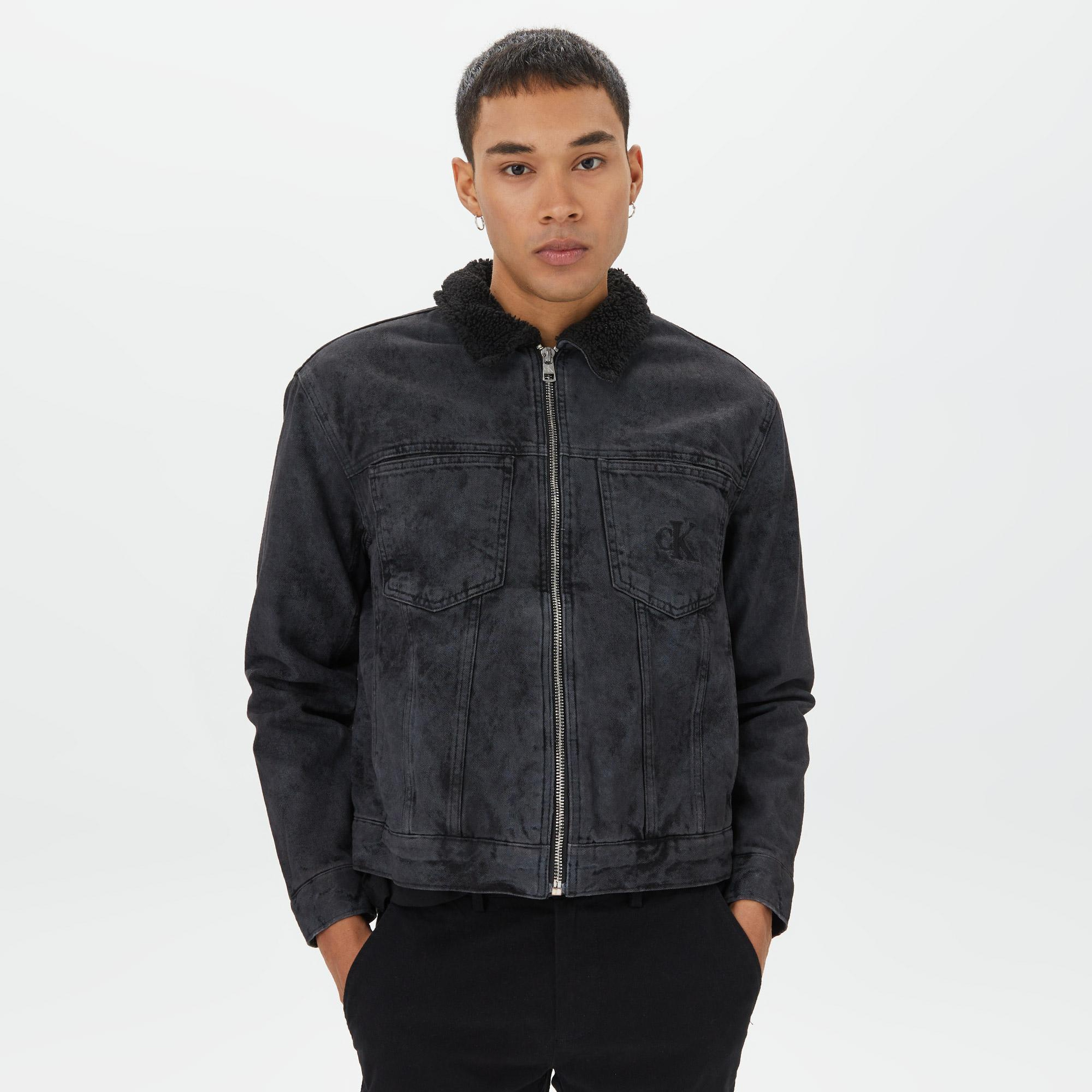 Calvin Klein Jeans Regular Sherpa Denim Zip Erkek Gri Mont