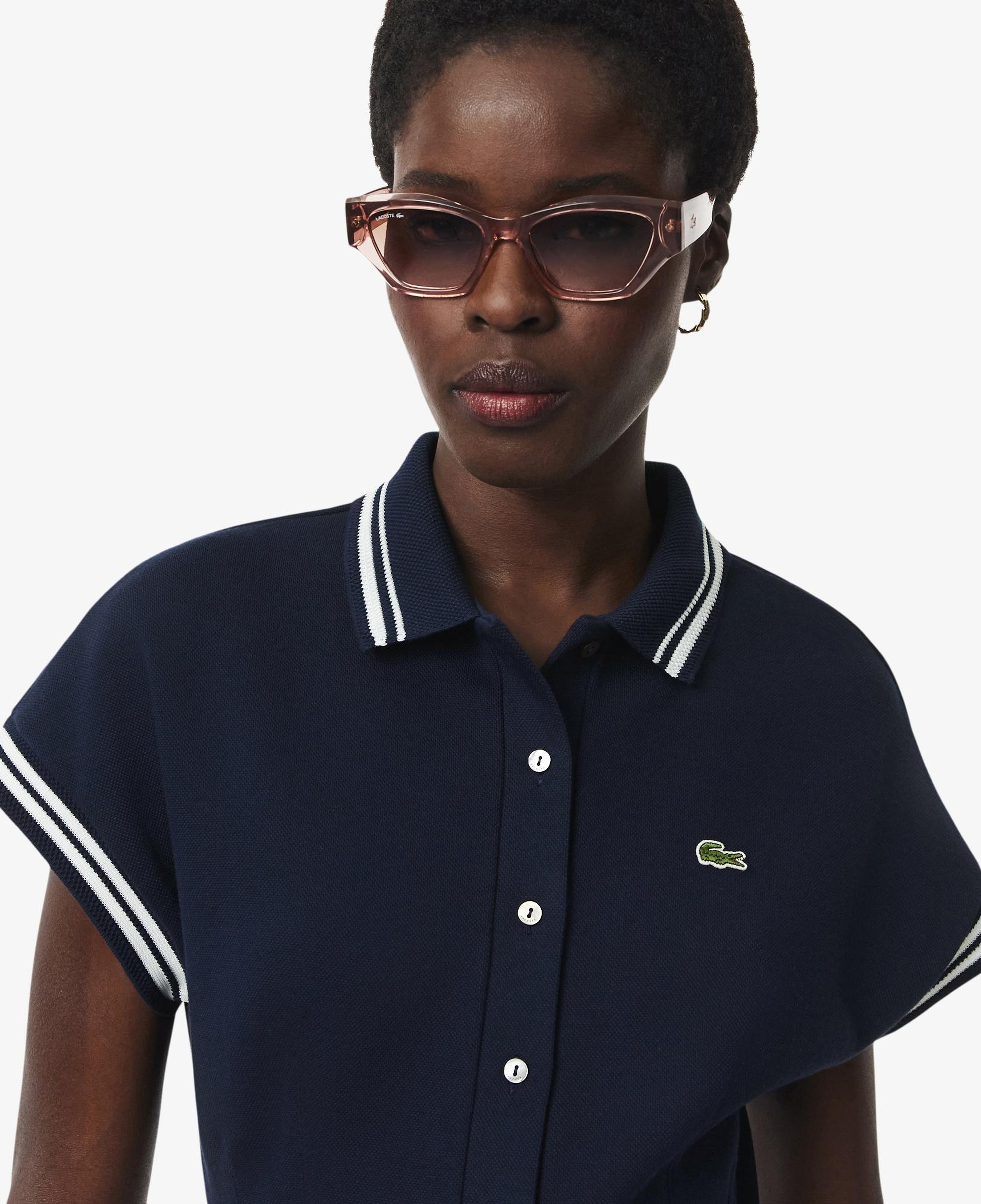 Kadın Slim Fit Kısa Kollu Polo Yaka Lacivert Tulum