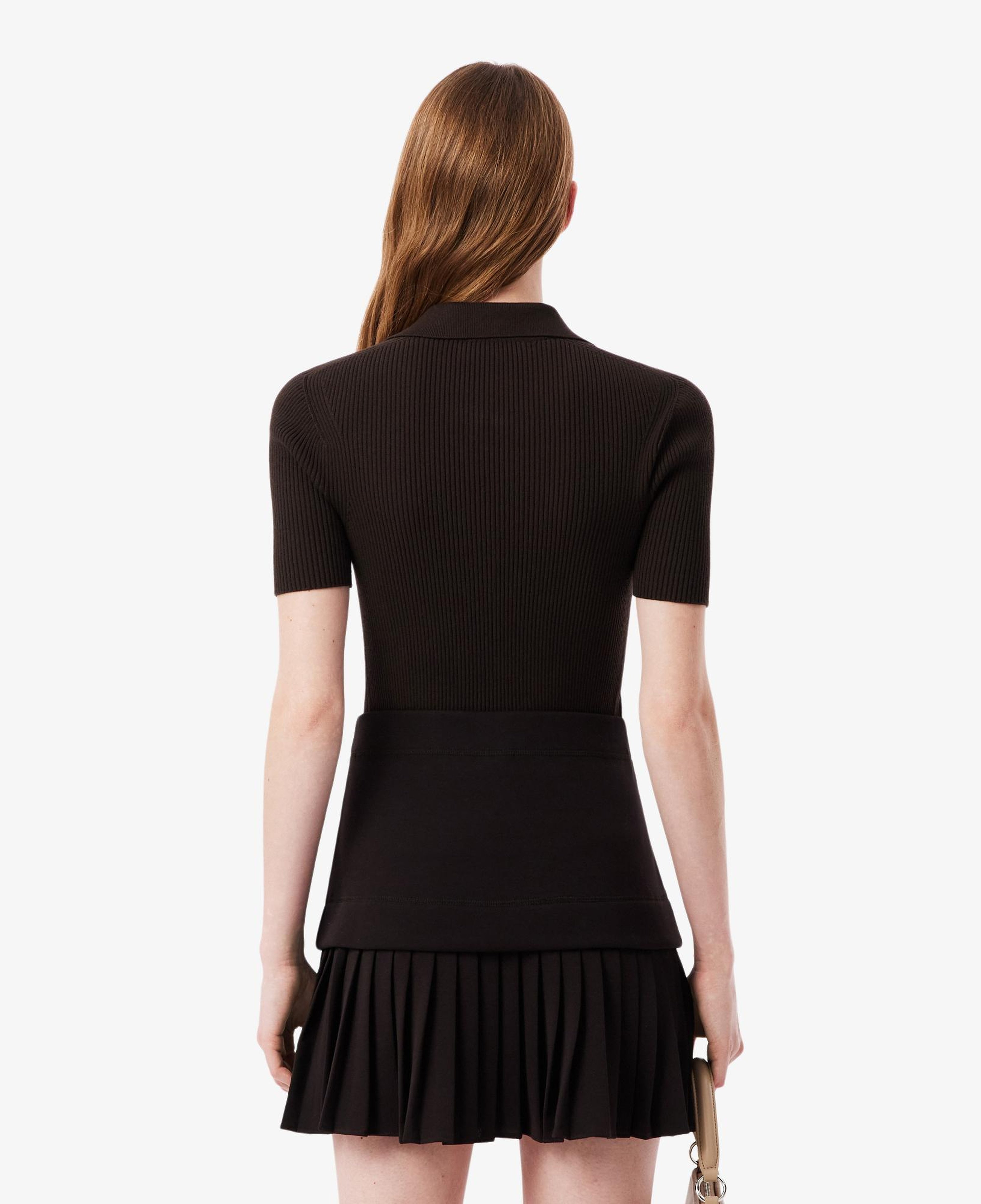 Kadın Slim Fit Kısa Kollu Polo Yaka Kahverengi Triko