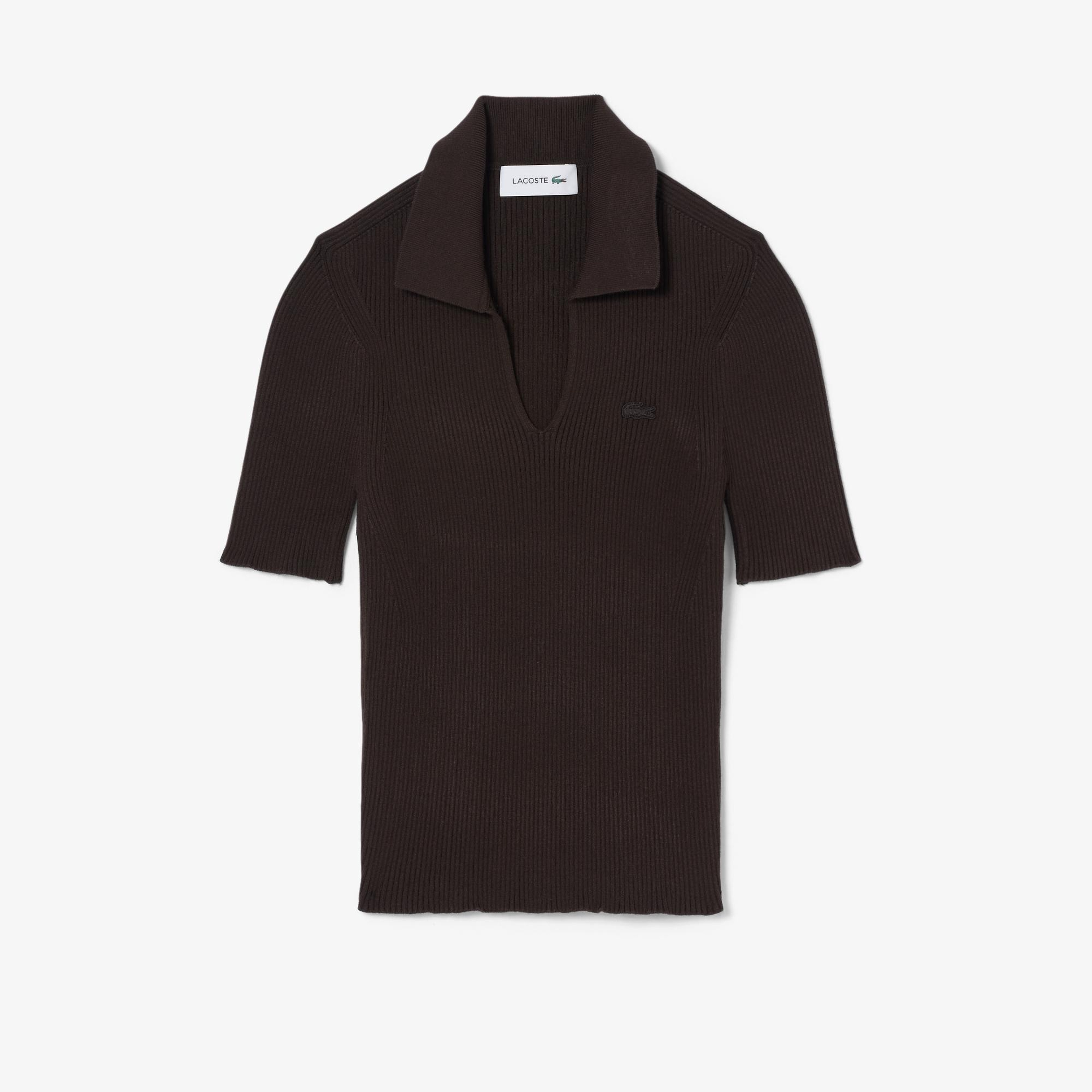 Kadın Slim Fit Kısa Kollu Polo Yaka Kahverengi Triko