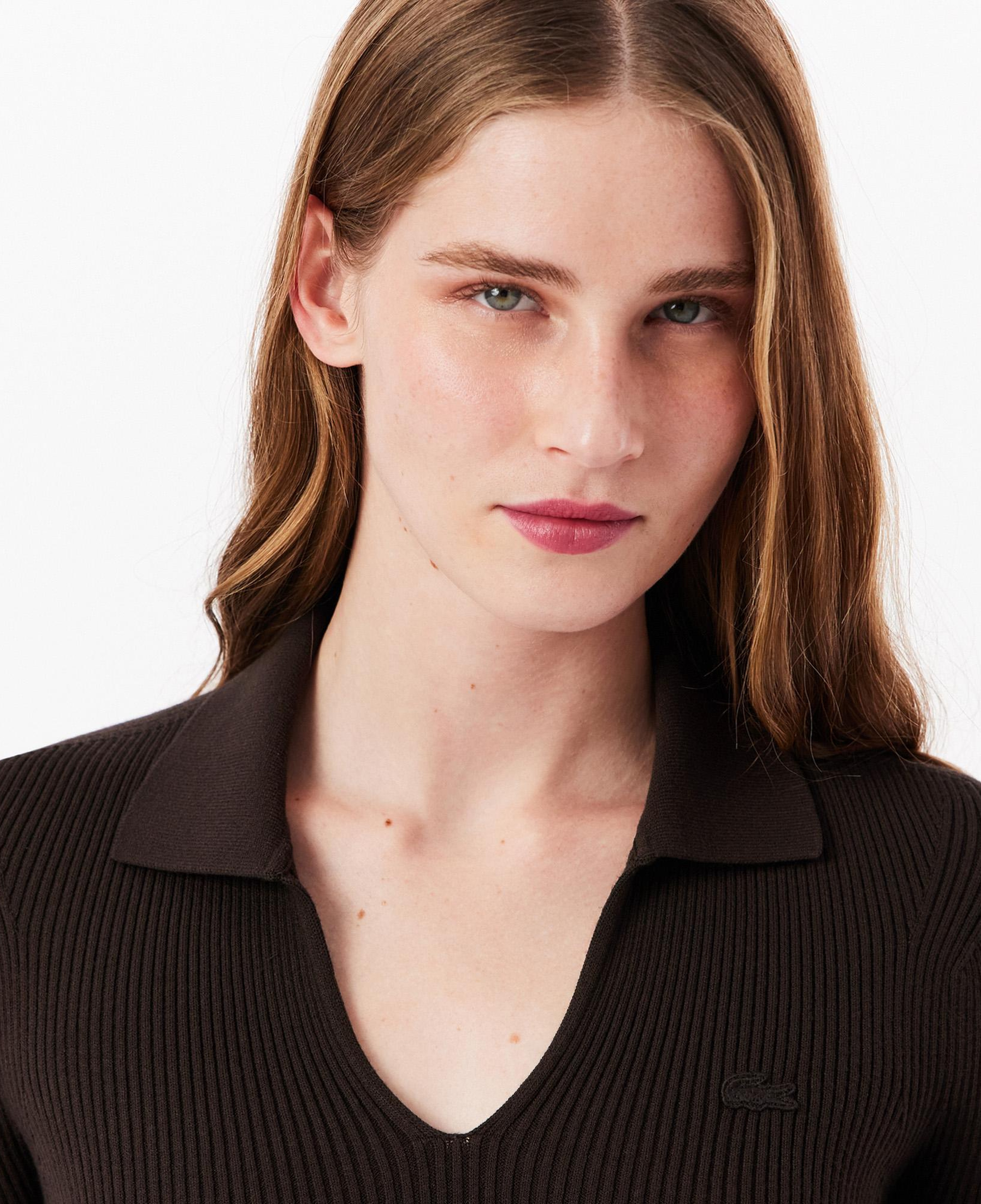 Kadın Slim Fit Kısa Kollu Polo Yaka Kahverengi Triko