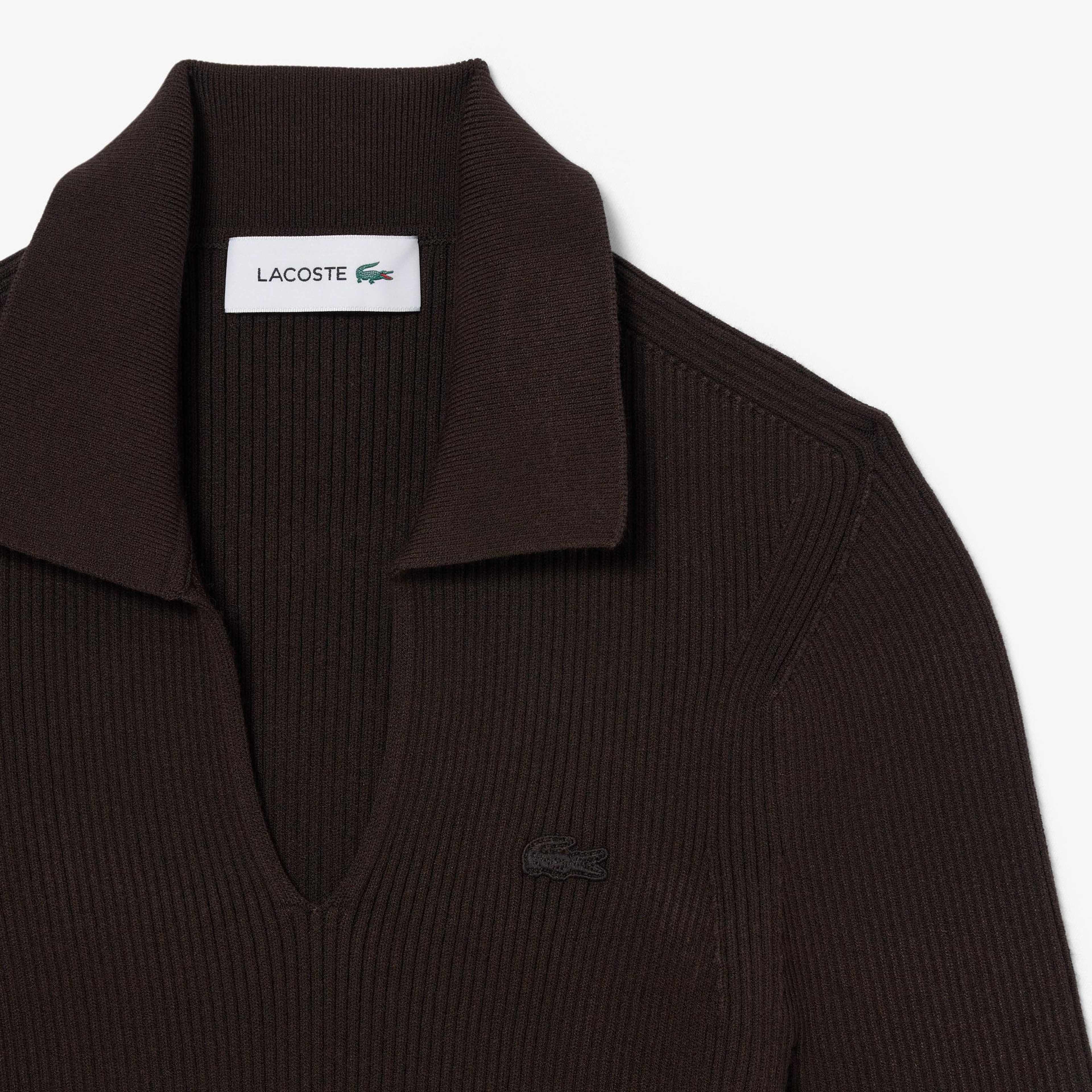 Kadın Slim Fit Kısa Kollu Polo Yaka Kahverengi Triko