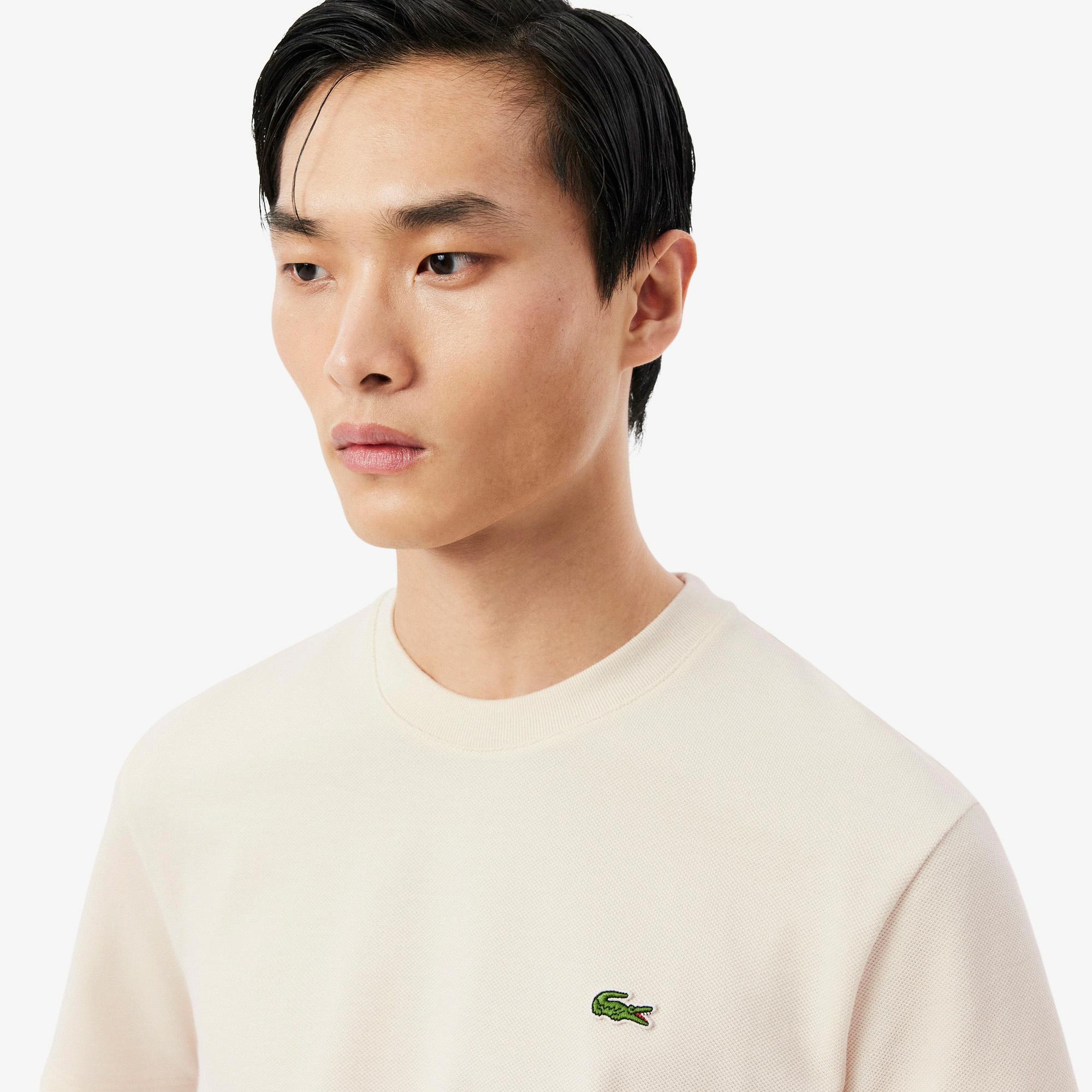 Erkek Classic Fit Bisiklet Yaka Çizgili Krem T-Shirt