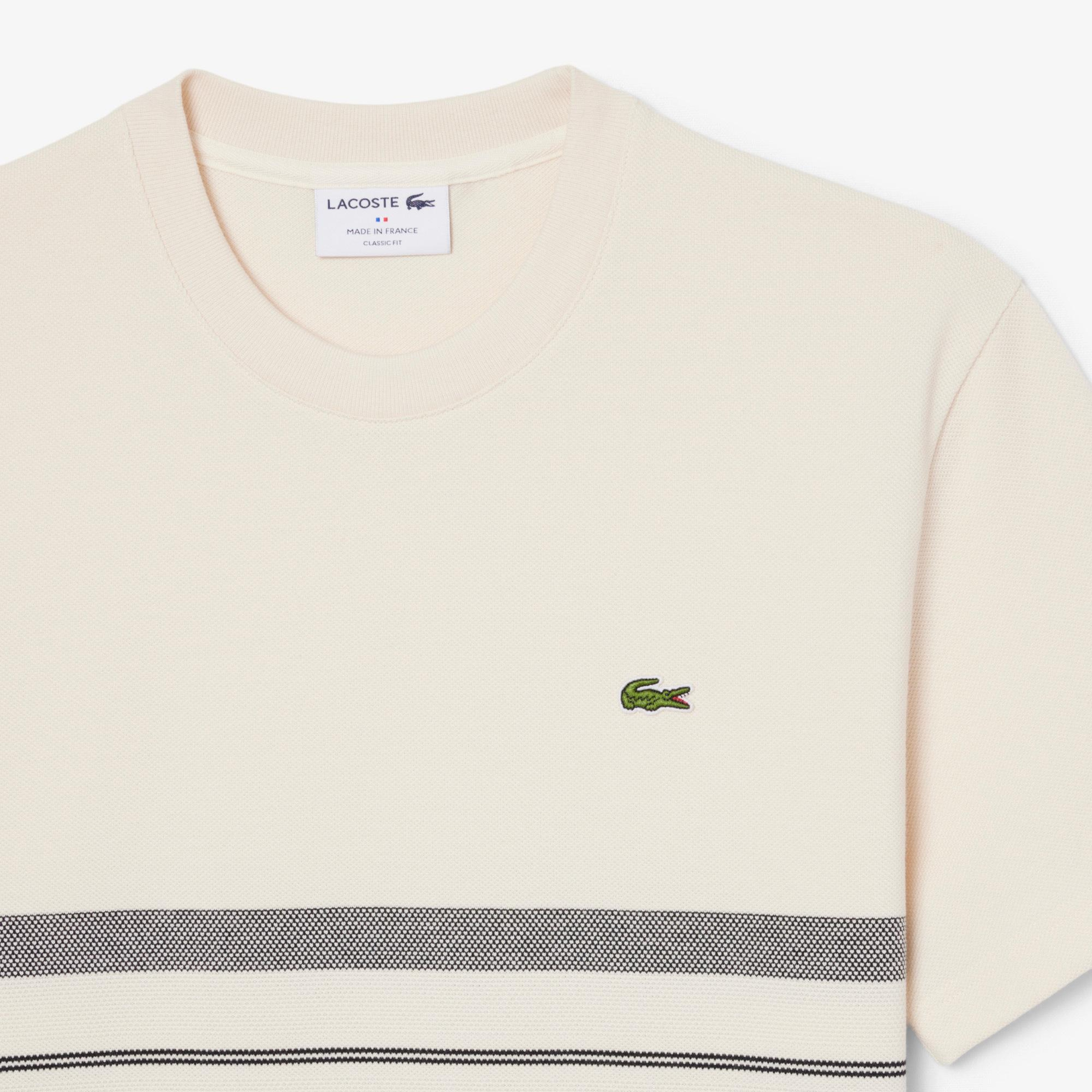 Erkek Classic Fit Bisiklet Yaka Çizgili Krem T-Shirt