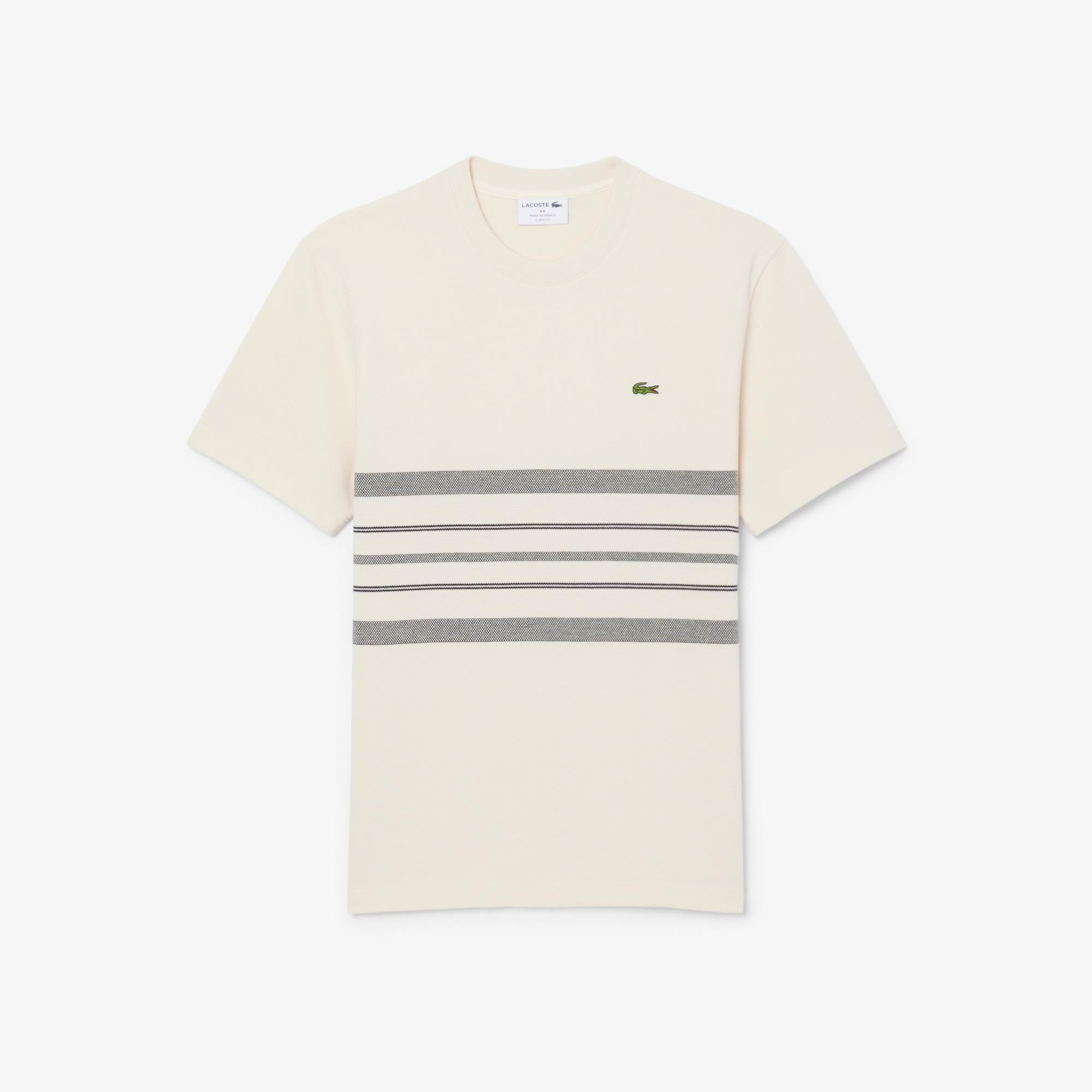 Erkek Classic Fit Bisiklet Yaka Çizgili Krem T-Shirt