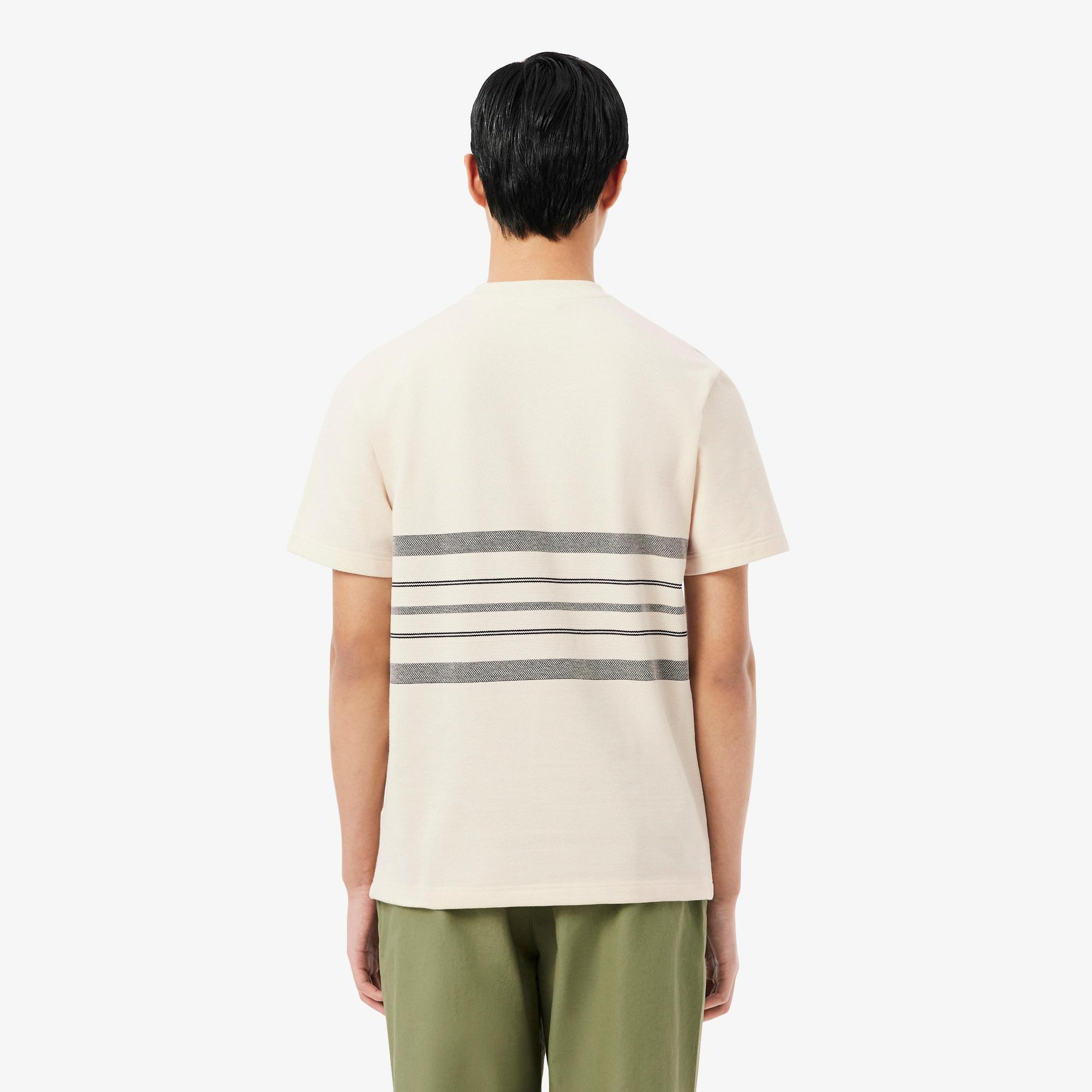 Erkek Classic Fit Bisiklet Yaka Çizgili Krem T-Shirt
