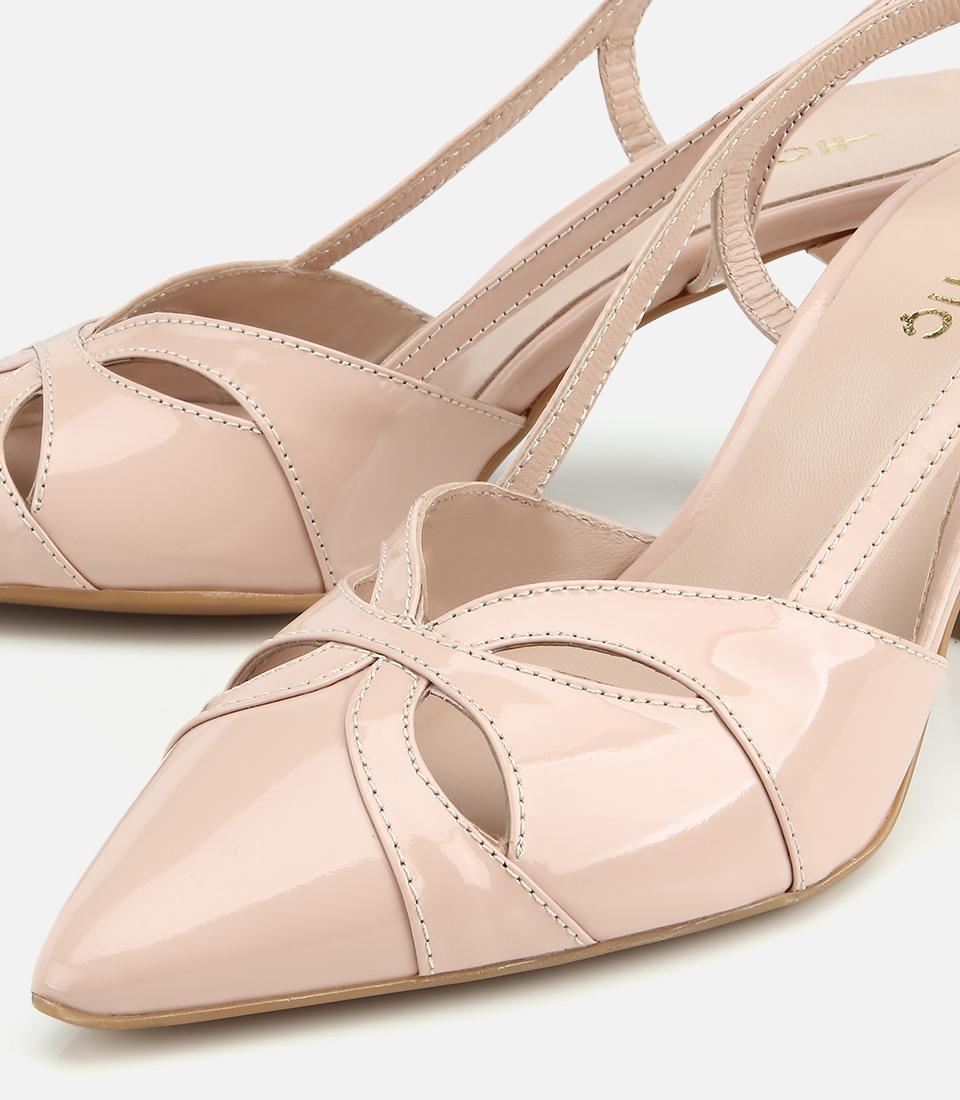 Kadın Rugan Deri Pudra Arkası Açık Kısa Topuklu Stiletto