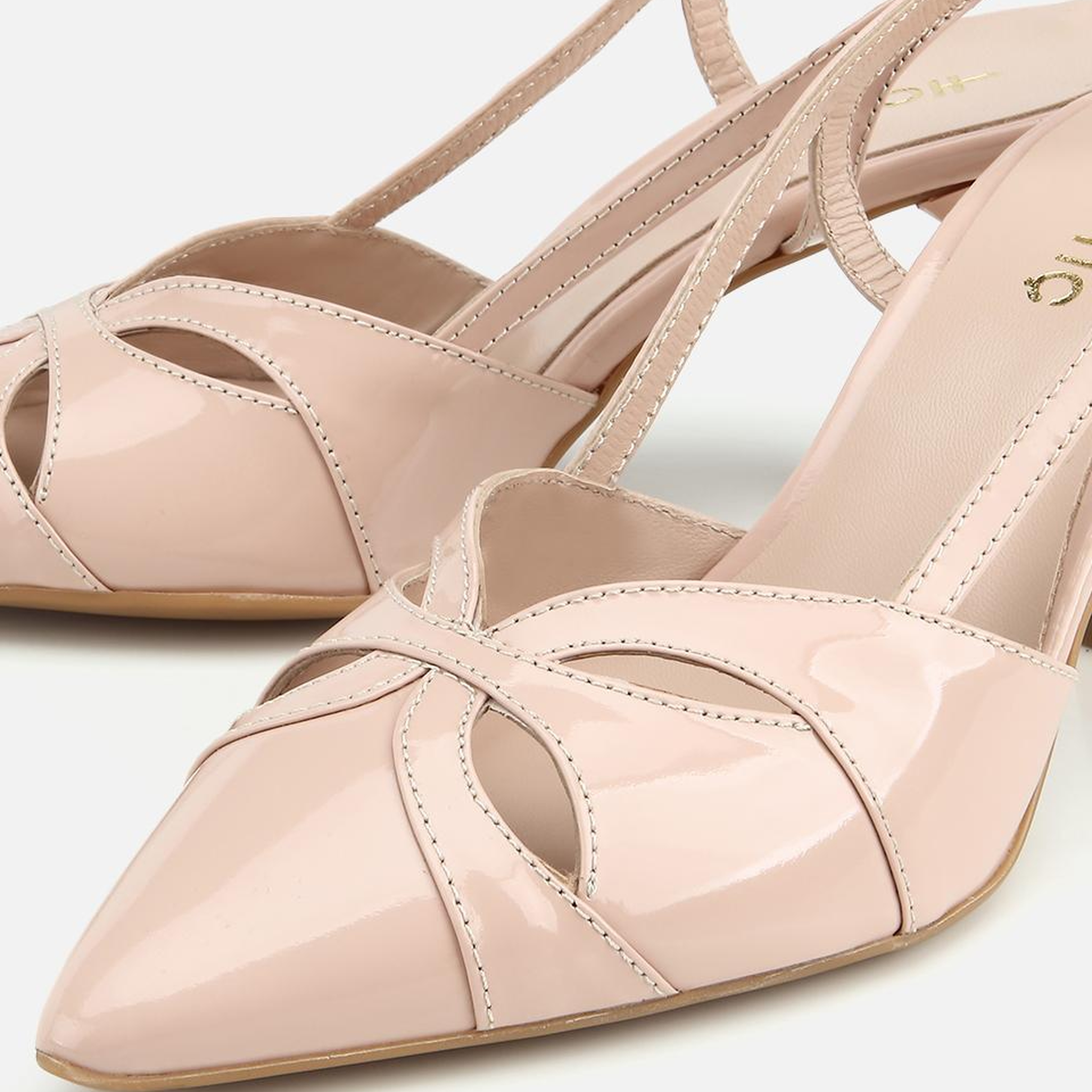 Kadın Rugan Deri Pudra Arkası Açık Kısa Topuklu Stiletto