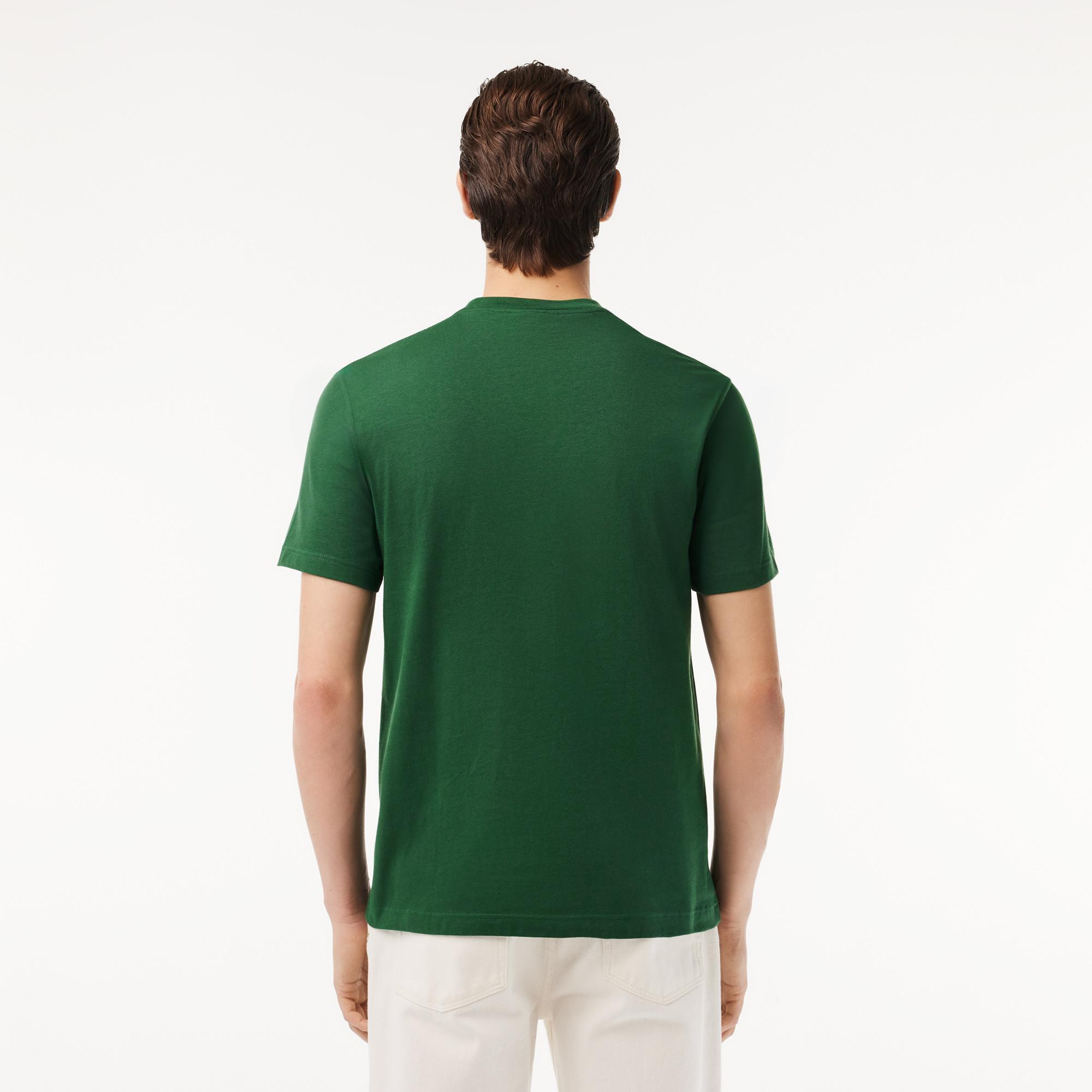 Erkek Regular Fit Bisiklet Yaka Baskılı Yeşil T-Shirt
