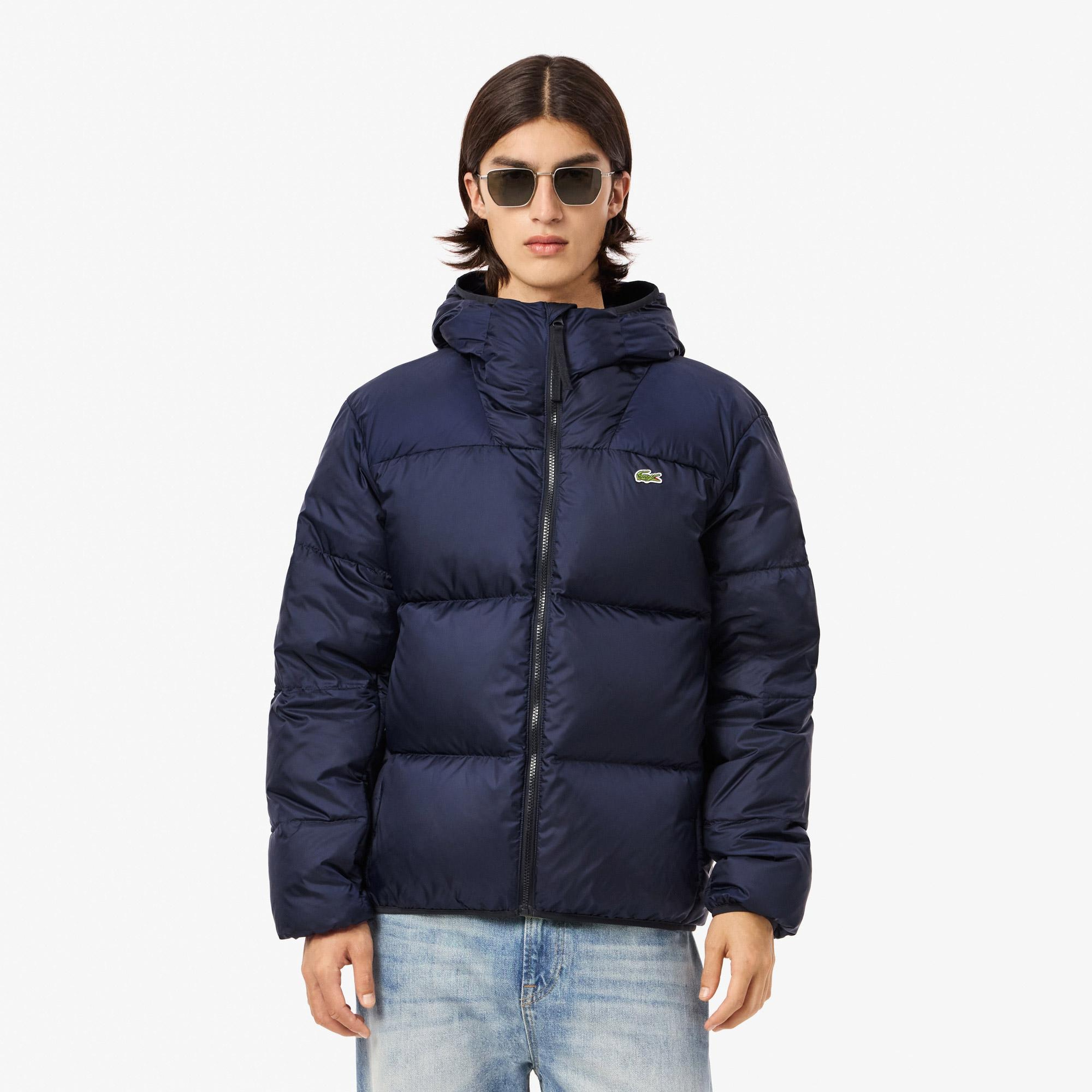 Erkek Relaxed Fit Kapüşonlu Lacivert Şişme Mont