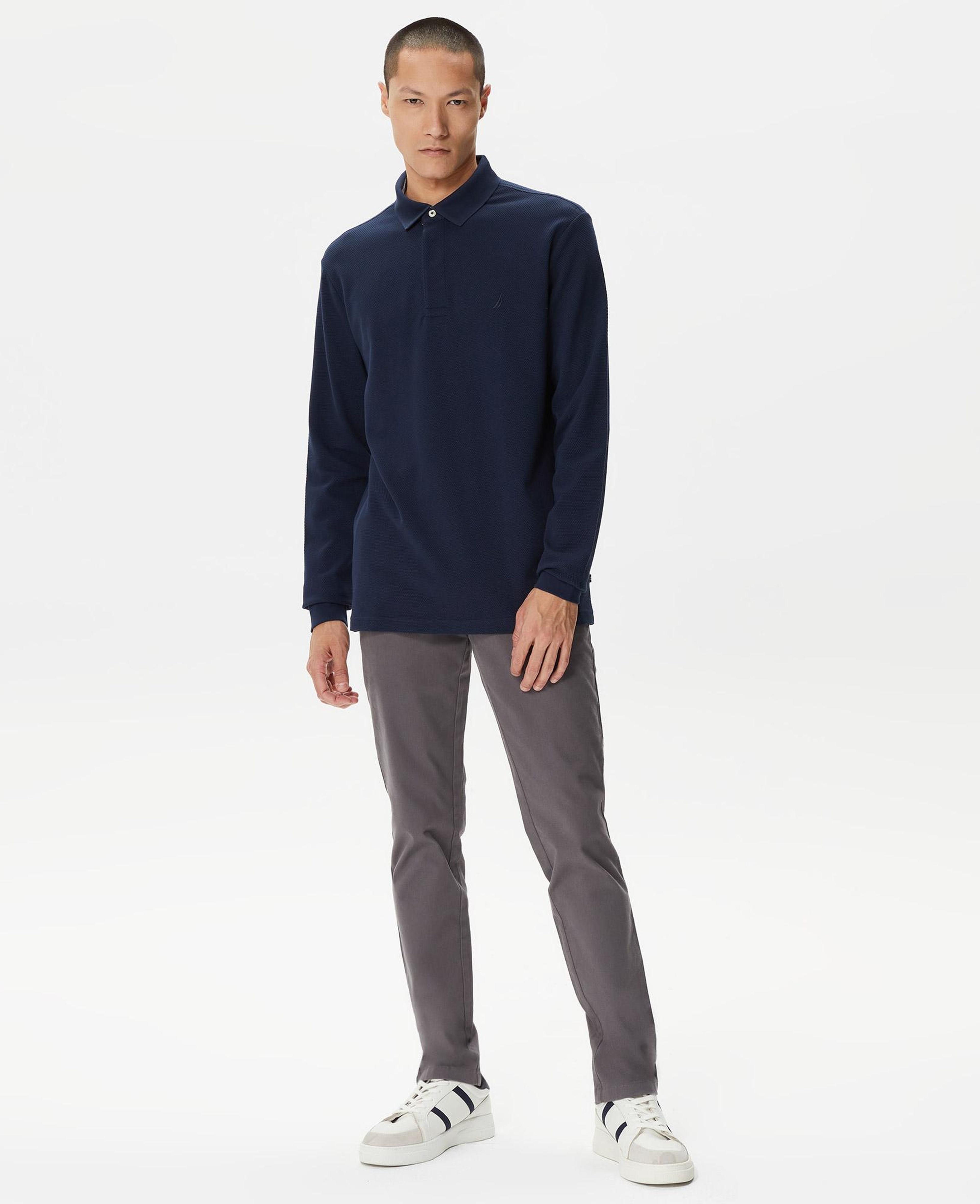 Nautica Erkek Lacivert Slim Fit Uzun Kollu Polo Yaka T-Shirt