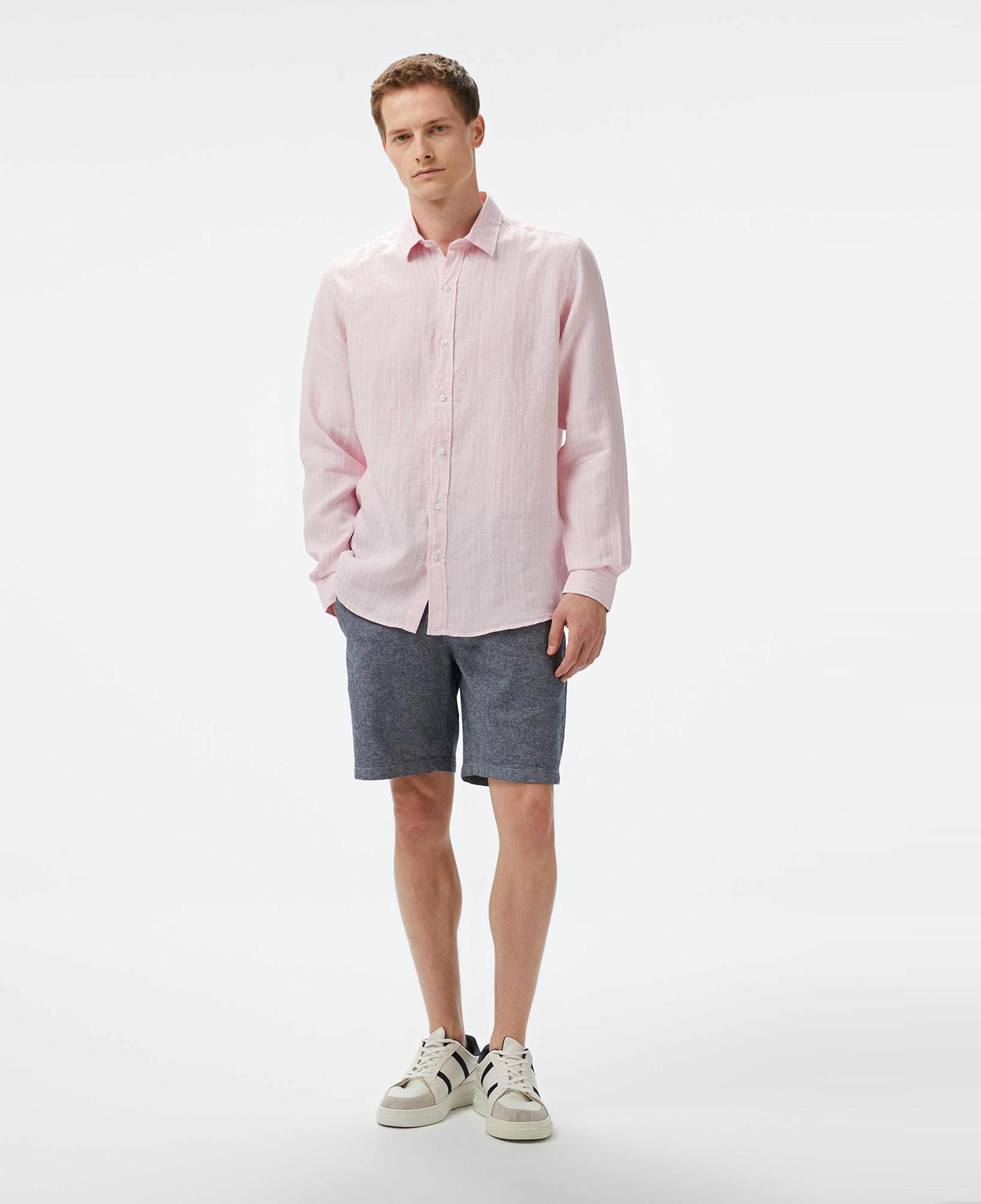 Nautica Erkek Pembe Classic Fit Çizgili Keten Gömlek
