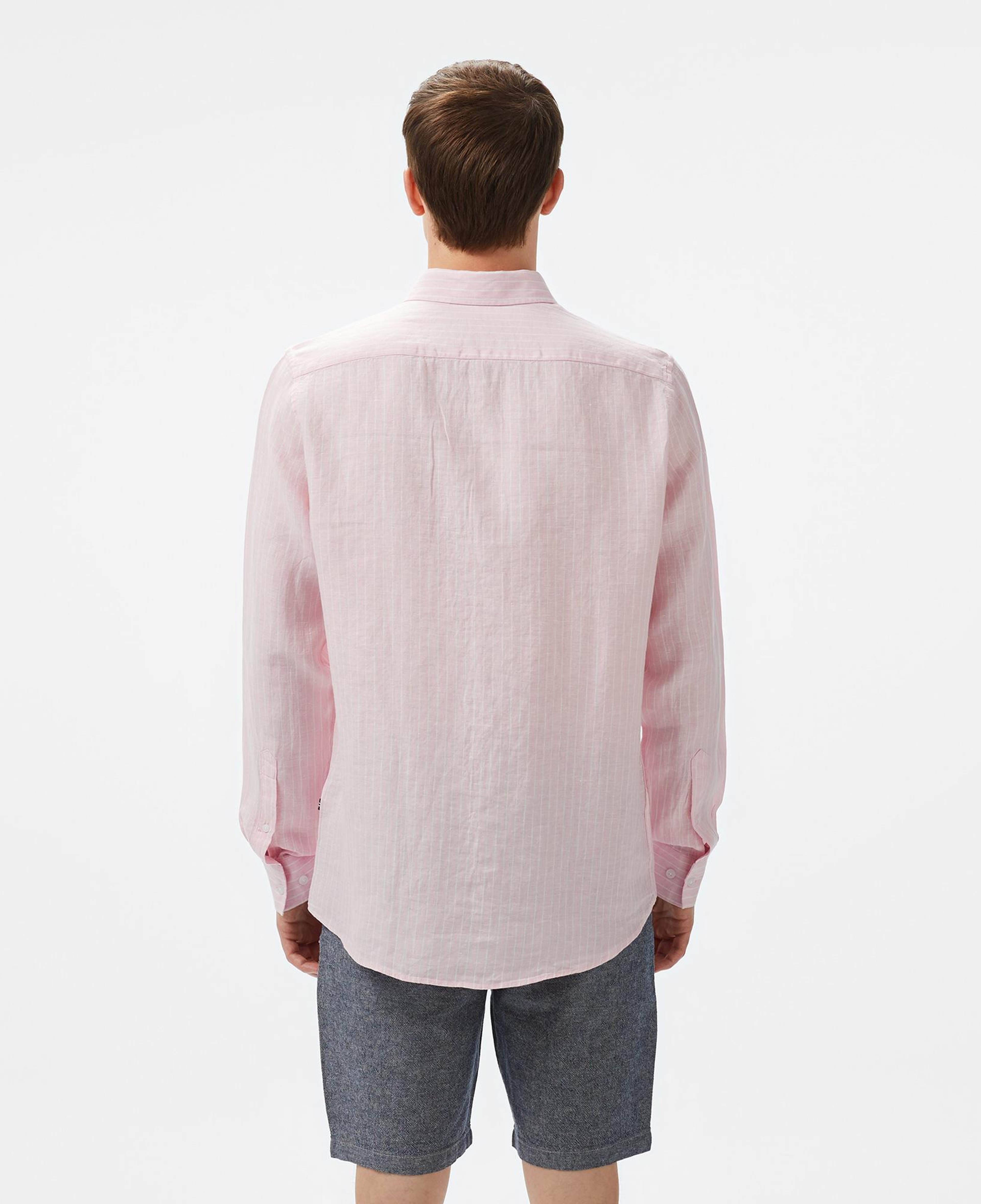 Nautica Erkek Pembe Classic Fit Çizgili Keten Gömlek