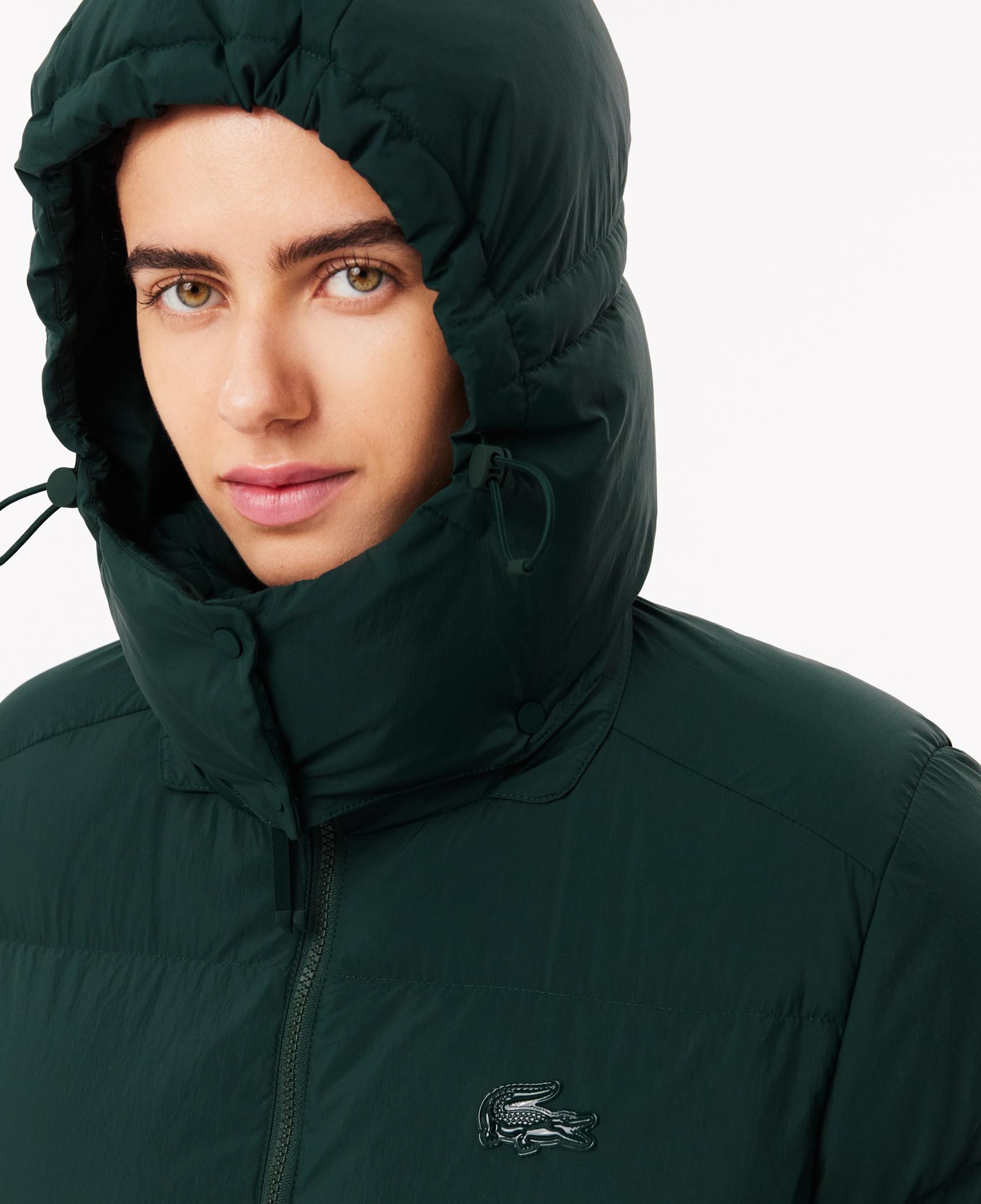 Kadın Relaxed Fit Kapüşonlu Koyu Yeşil Şişme Mont