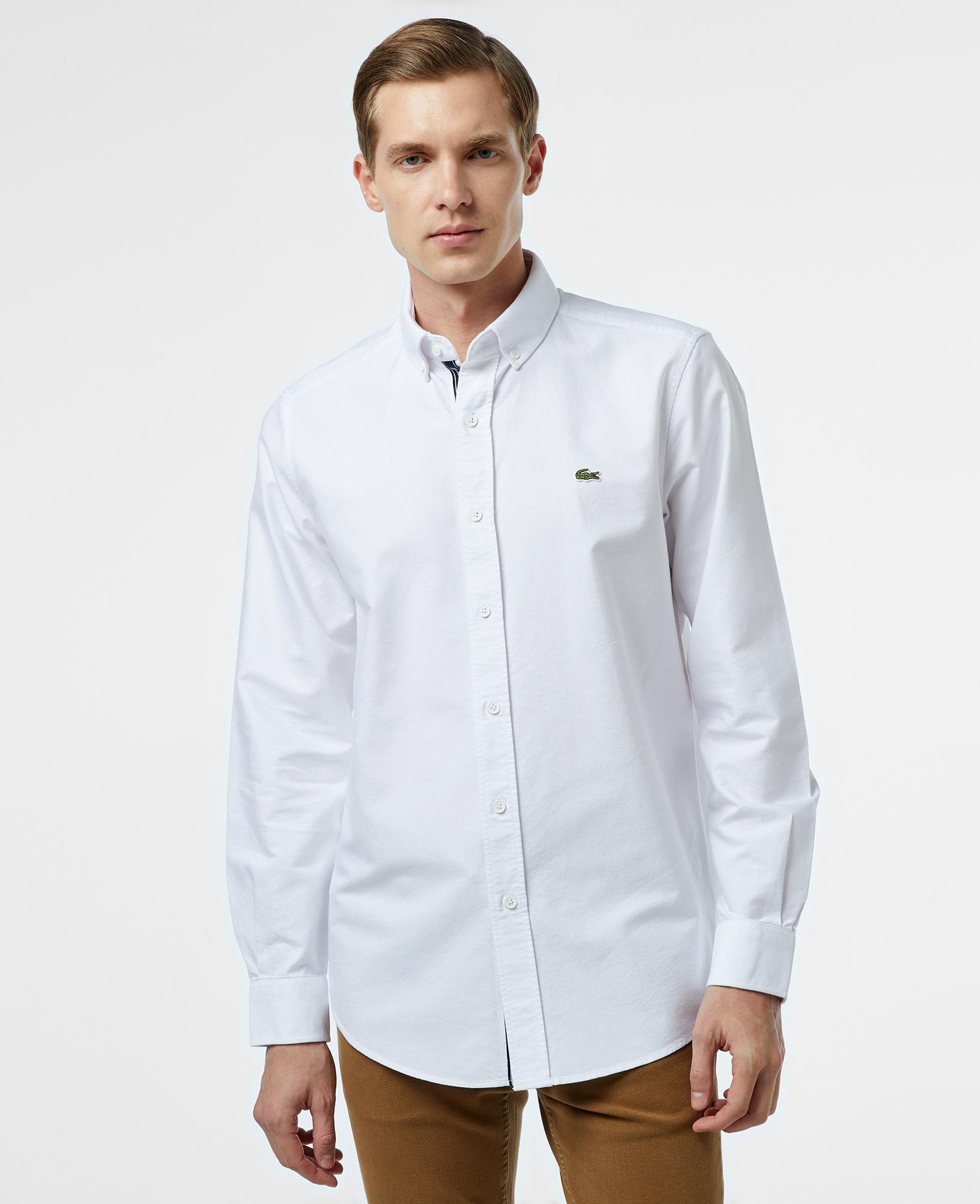Erkek Slim Fit Düğmeli Yaka Beyaz Gömlek