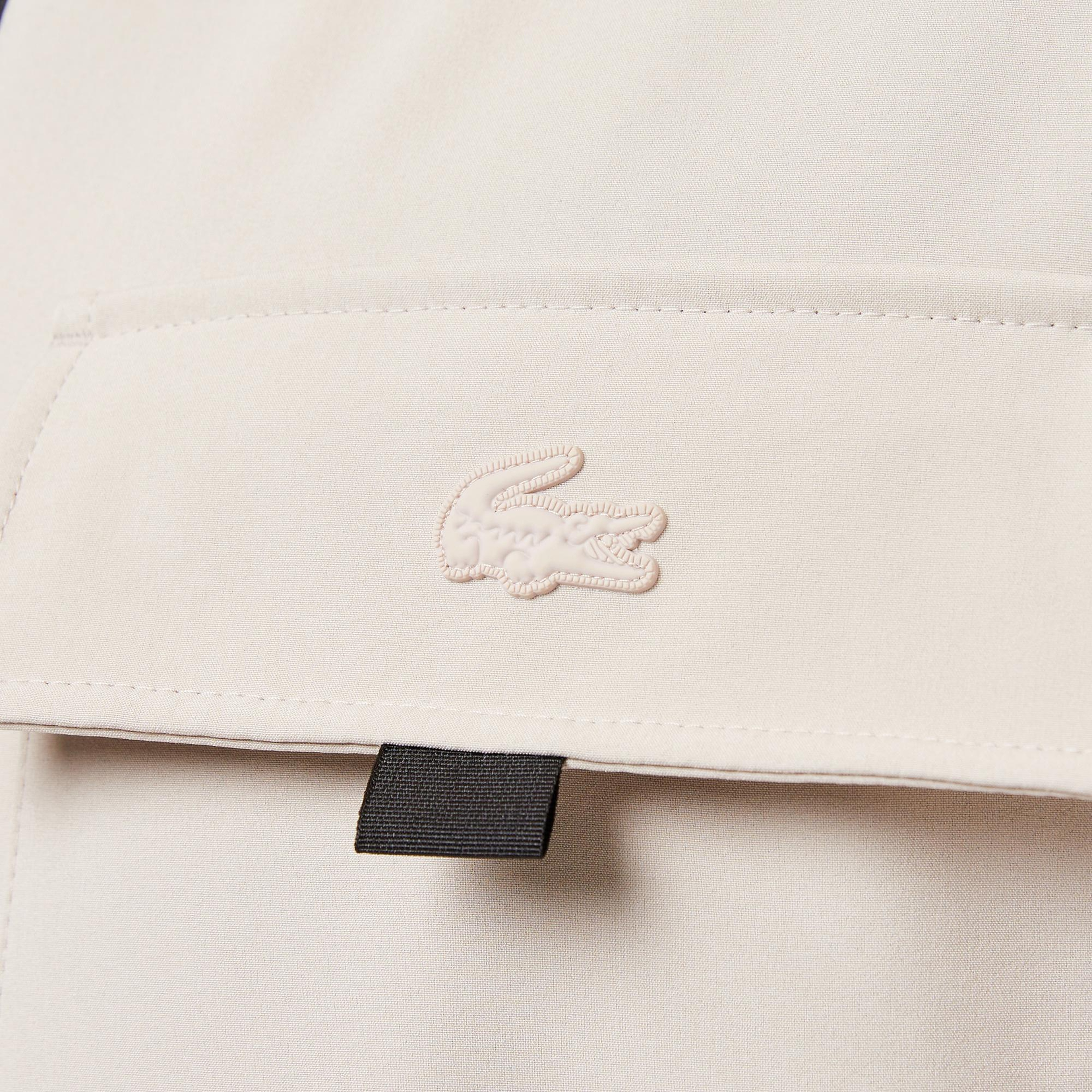 Lacoste Erkek Relaxed Fit Kapüşonlu Baskılı Krem Yağmurluk