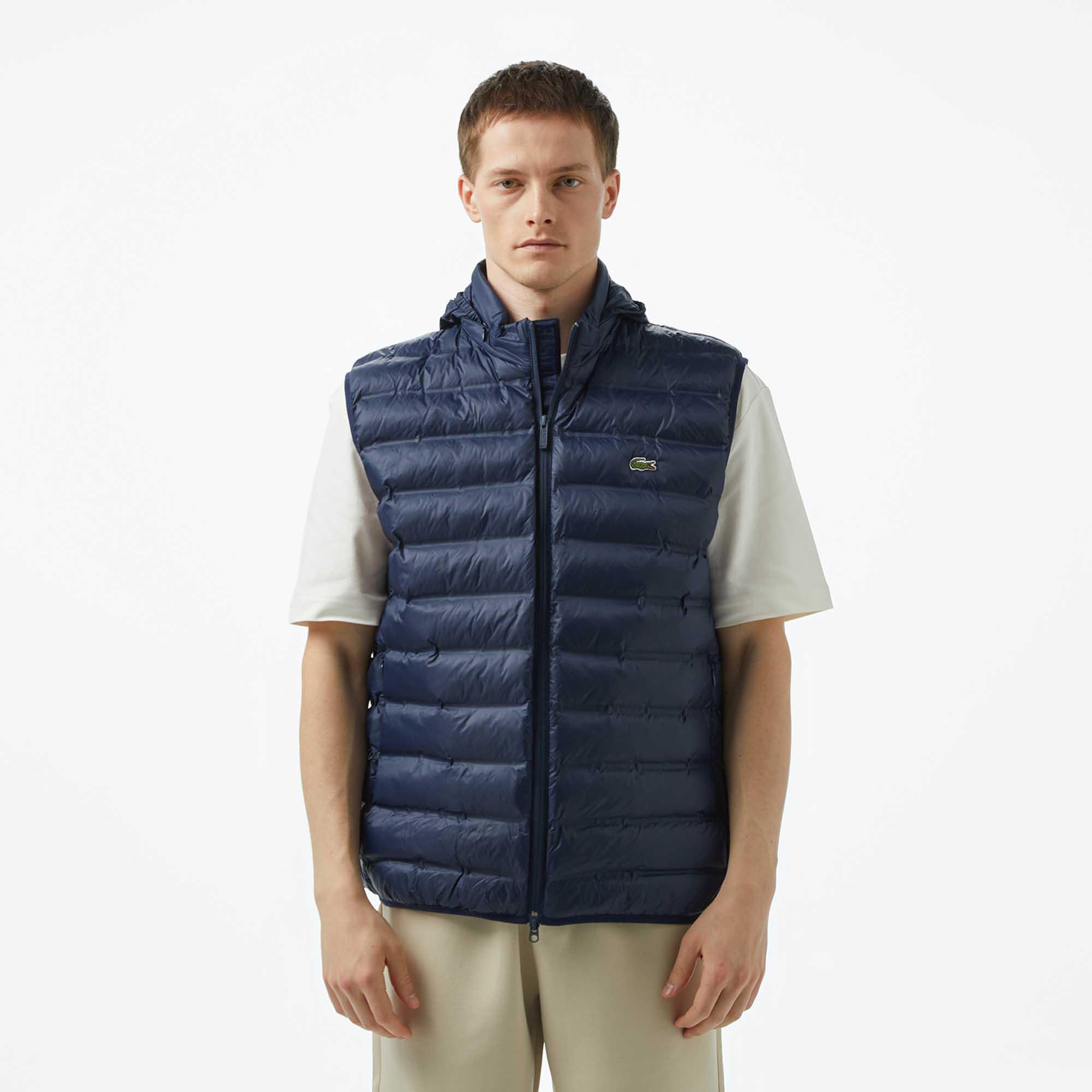 Erkek Slim Fit Kapüşonlu Lacivert Yelek