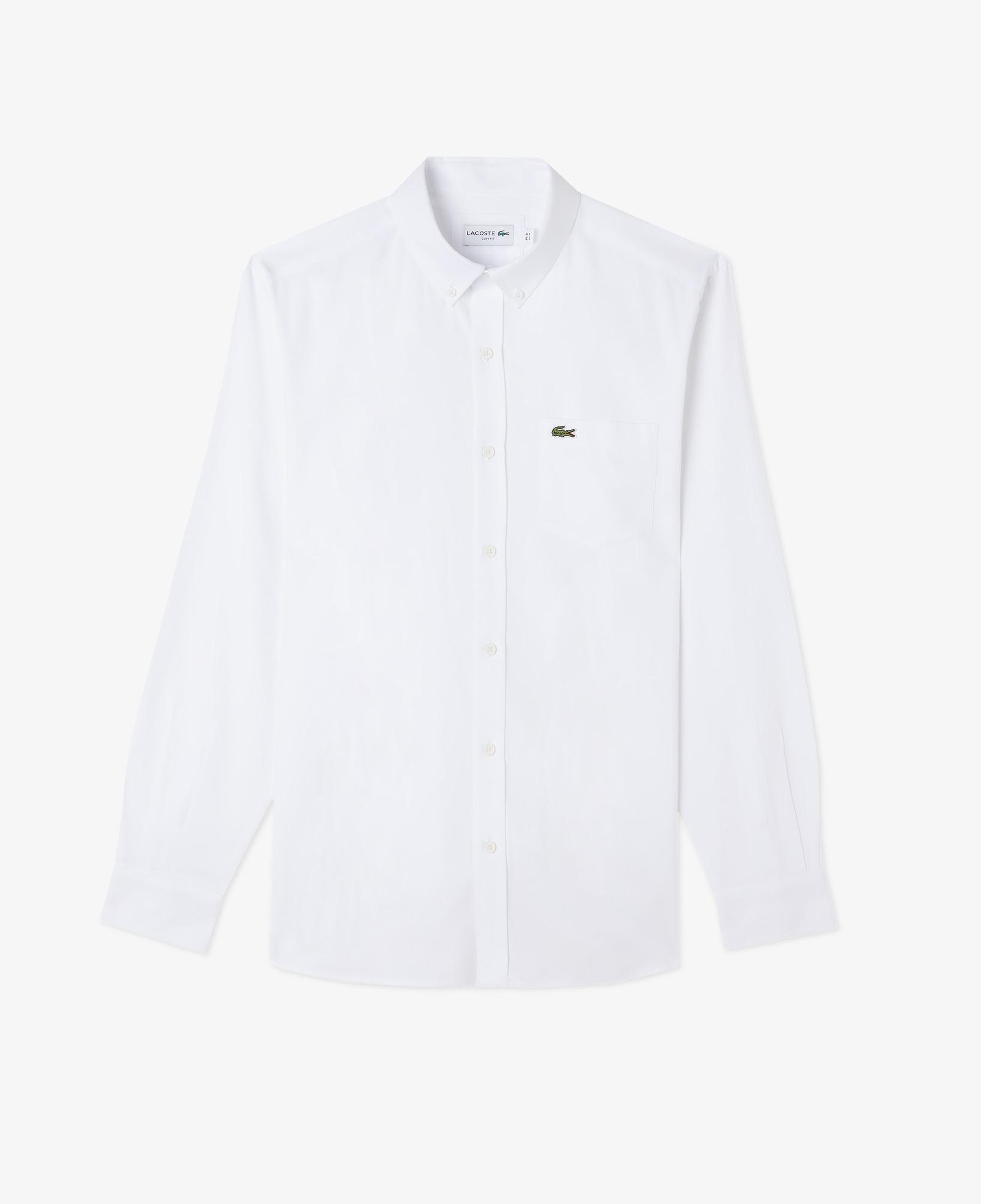 Erkek Slim Fit Düğmeli Yaka Beyaz Gömlek