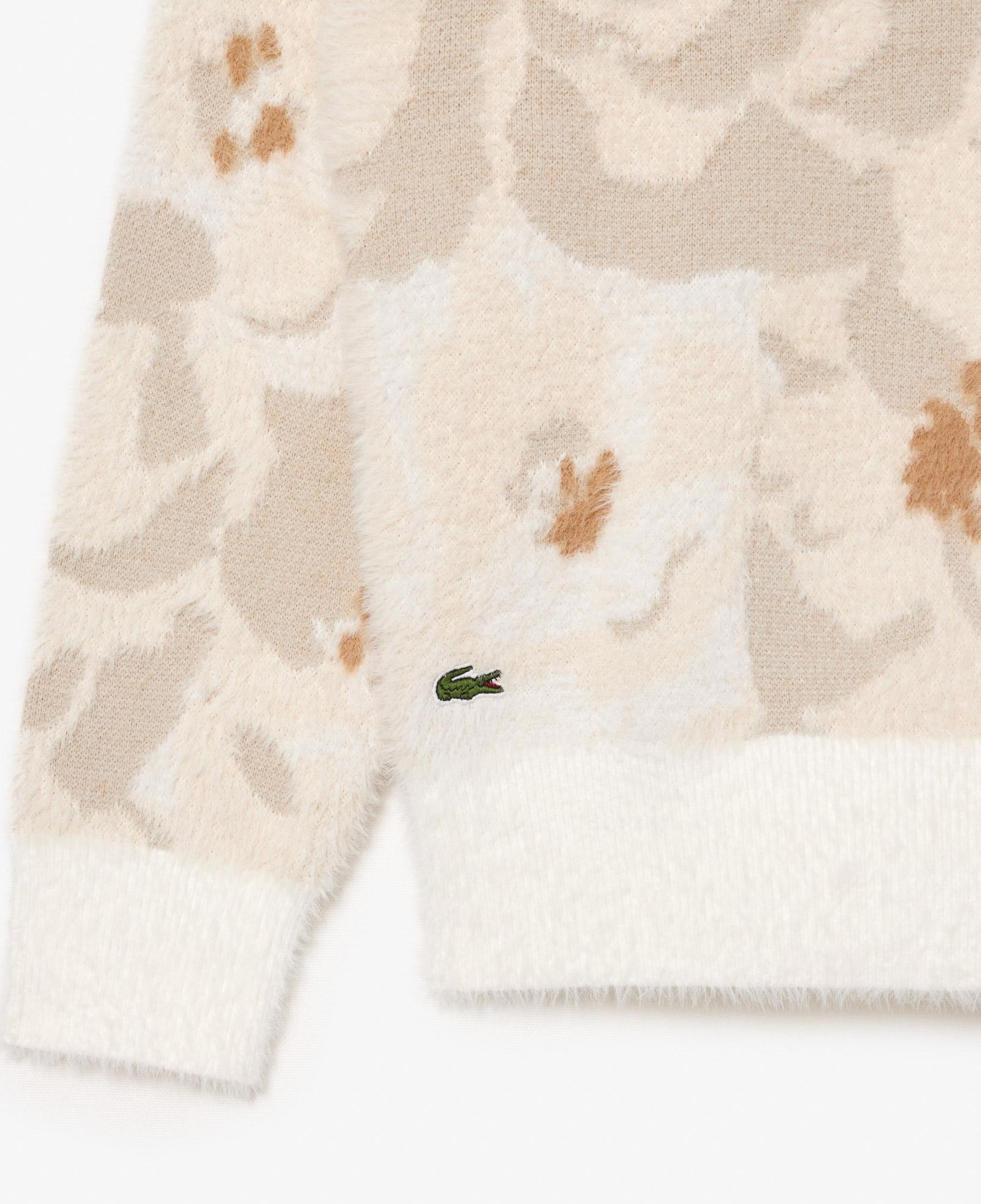 Kadın Relaxed Fit Bisiklet Yaka Desenli Krem Kazak