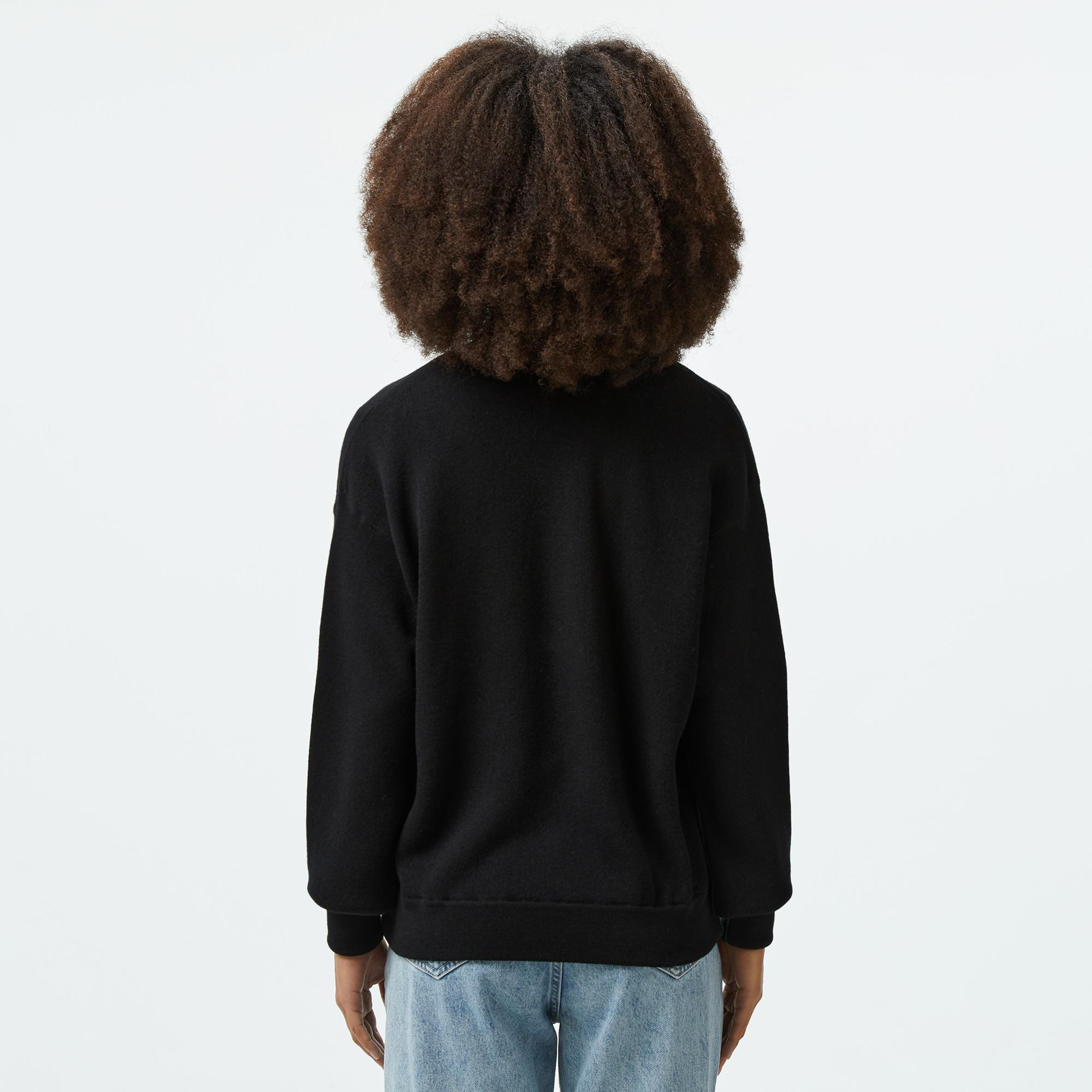 Lacoste Kadın Relaxed Fit Dik Yaka Yün Siyah Triko