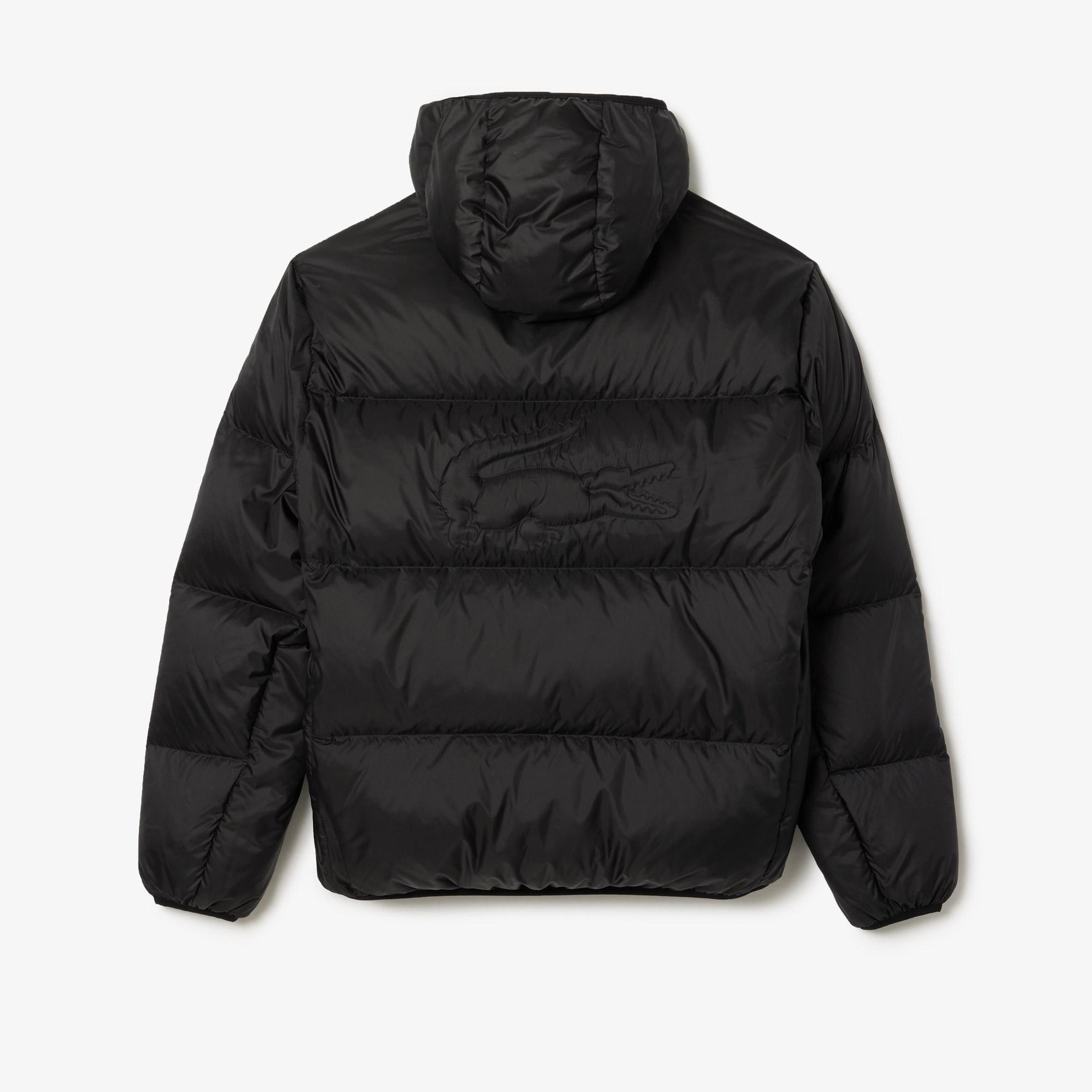 Erkek Relaxed Fit Kapüşonlu Siyah Şişme Mont
