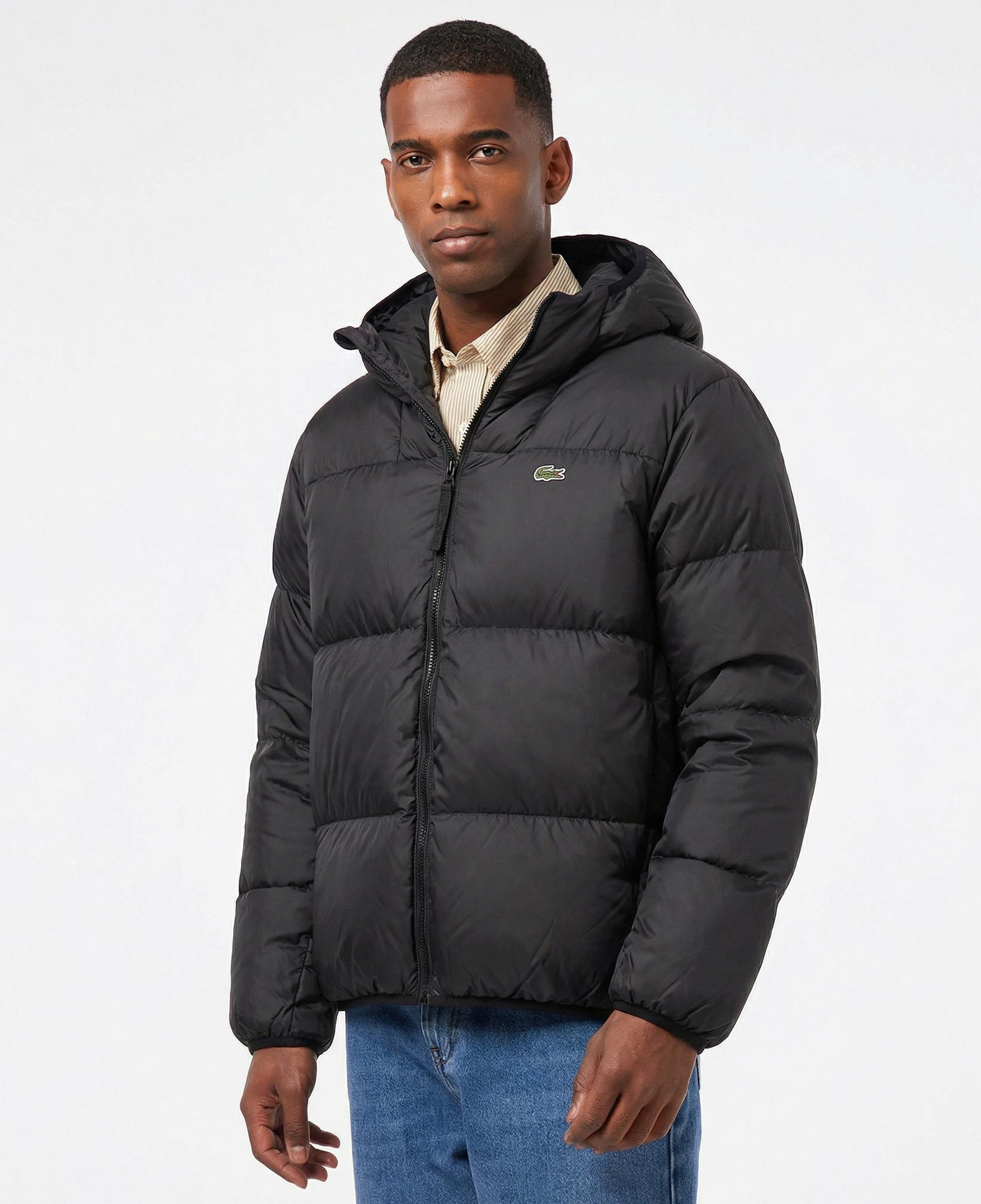 Erkek Relaxed Fit Kapüşonlu Siyah Şişme Mont