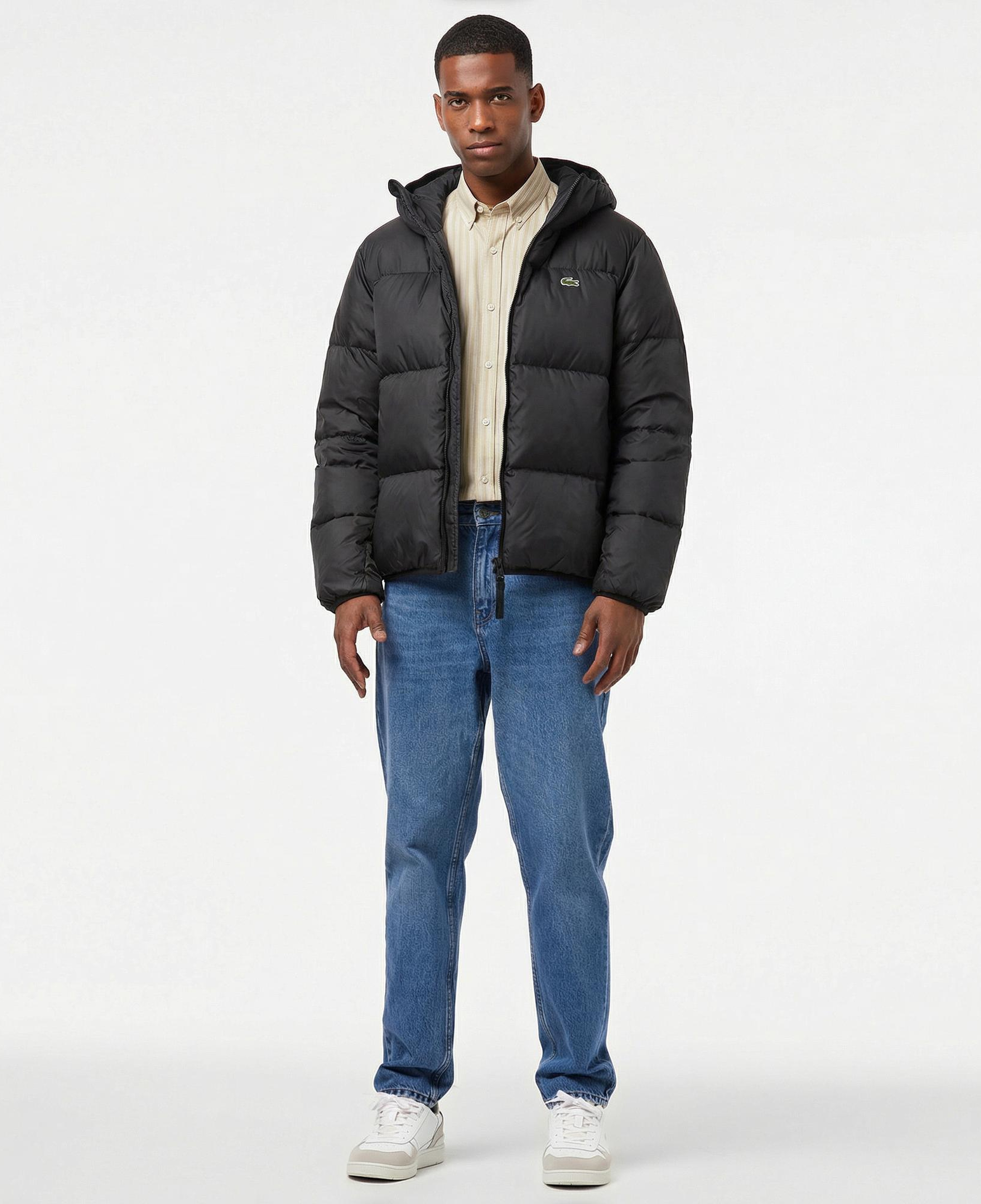 Erkek Relaxed Fit Kapüşonlu Siyah Şişme Mont