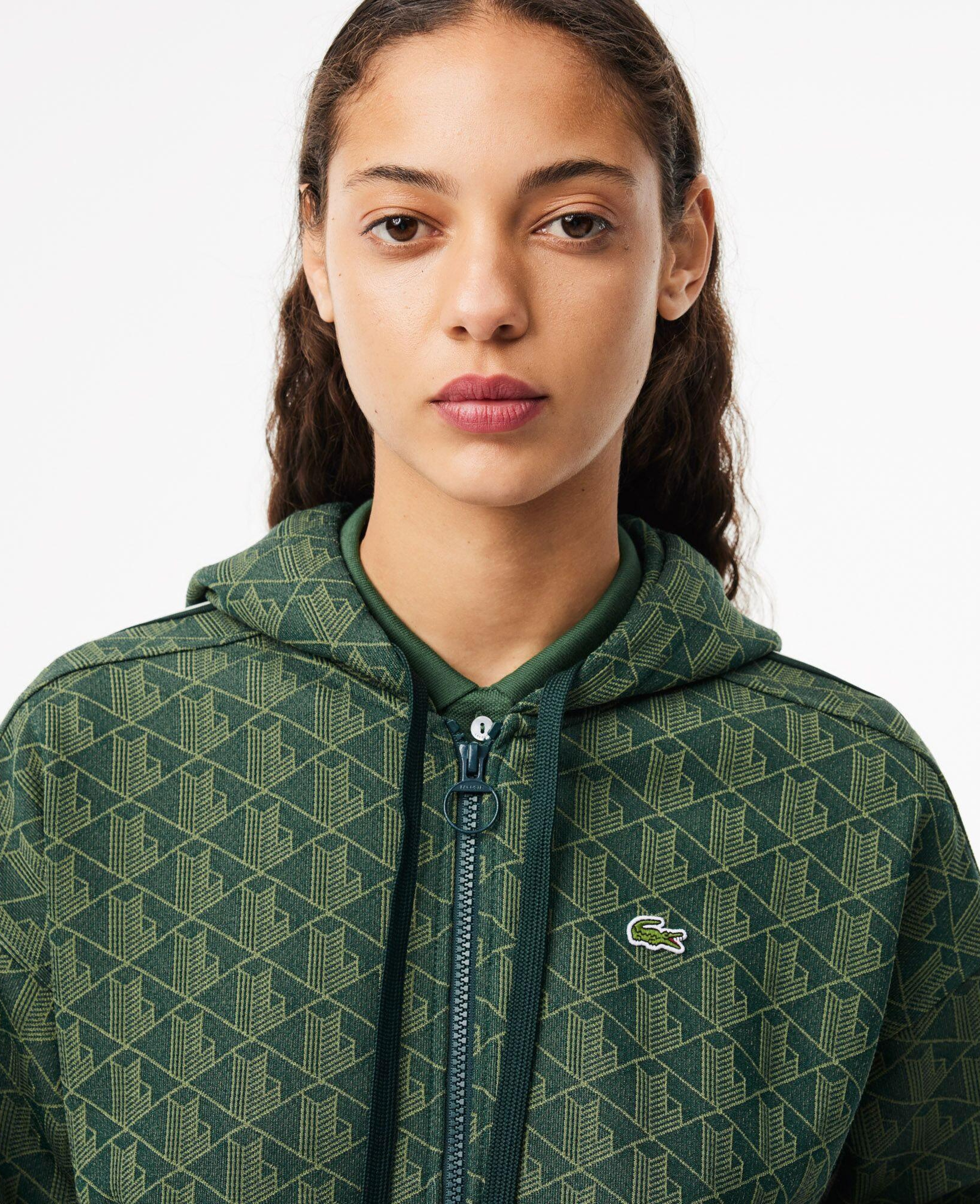 Kadın Regular Fit Kapüşonlu Monogram Koyu Yeşil Sweatshirt