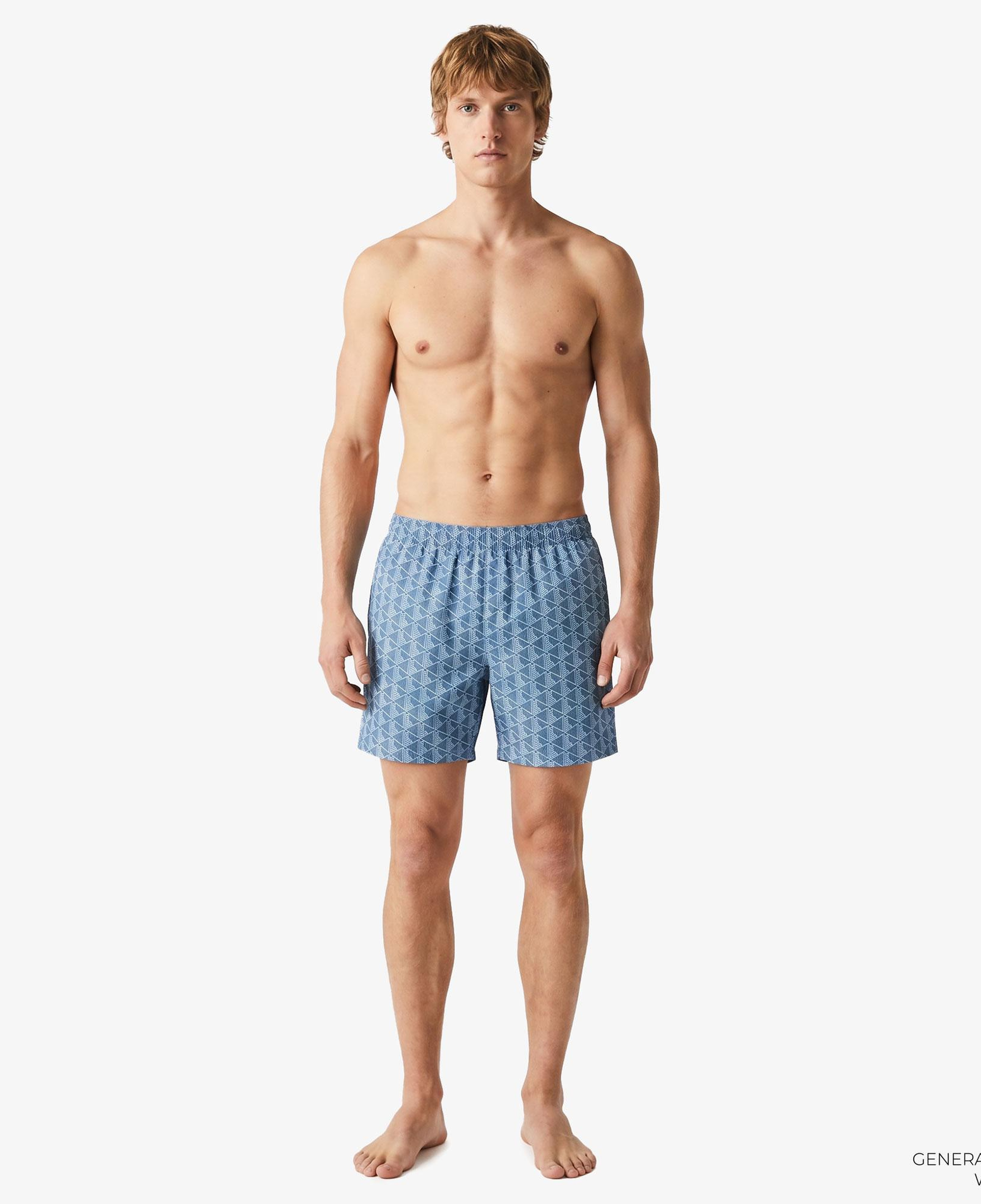 Lacoste Mid Monogram Print Swim Erkek Mavi Deniz Şortu