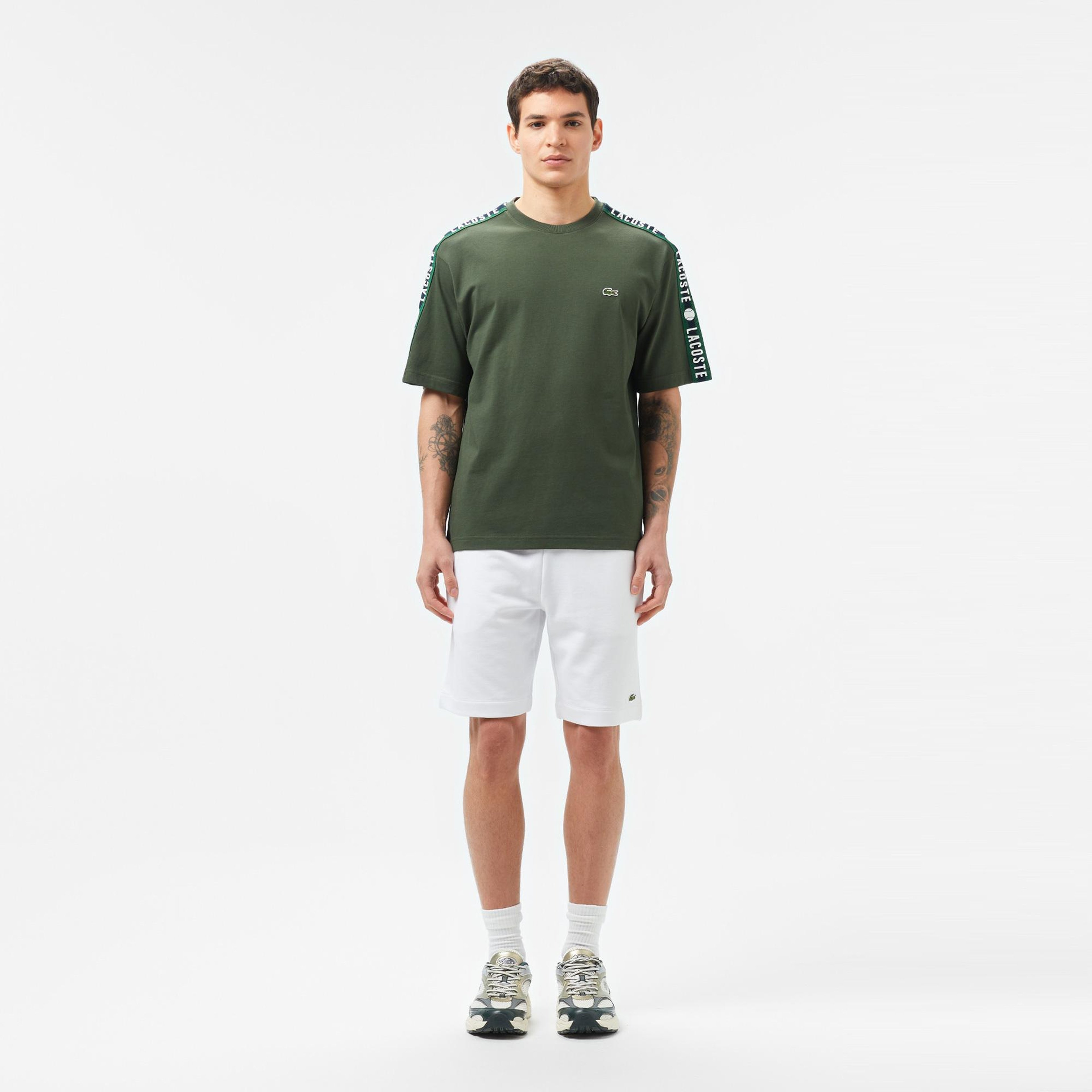 Erkek Relaxed Fit Bisiklet Yaka Baskılı Koyu Yeşil T-Shirt