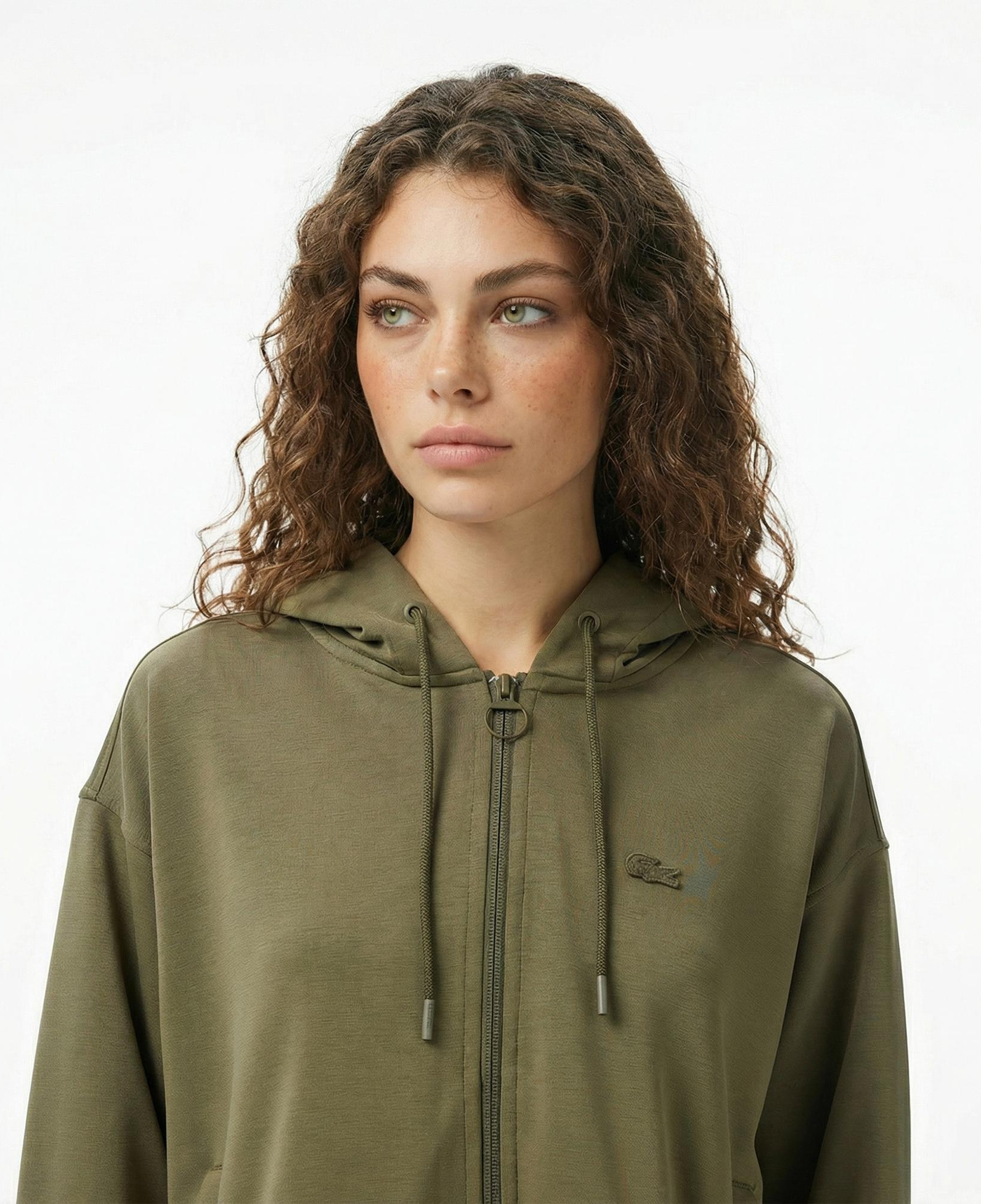 Lacoste Kadın Relaxed Fit Kapüşonlu Haki Sweatshirt