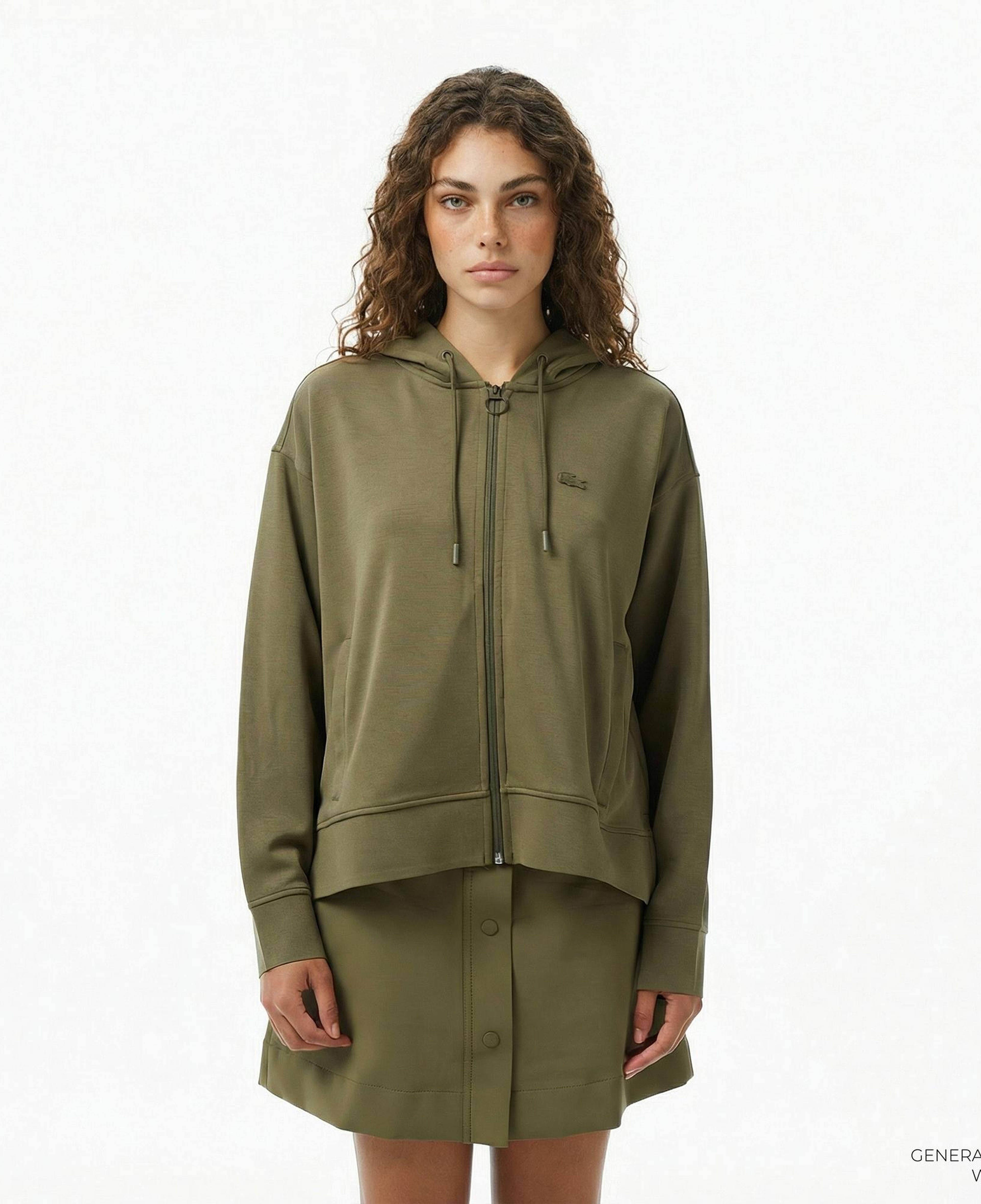 Lacoste Kadın Relaxed Fit Kapüşonlu Haki Sweatshirt