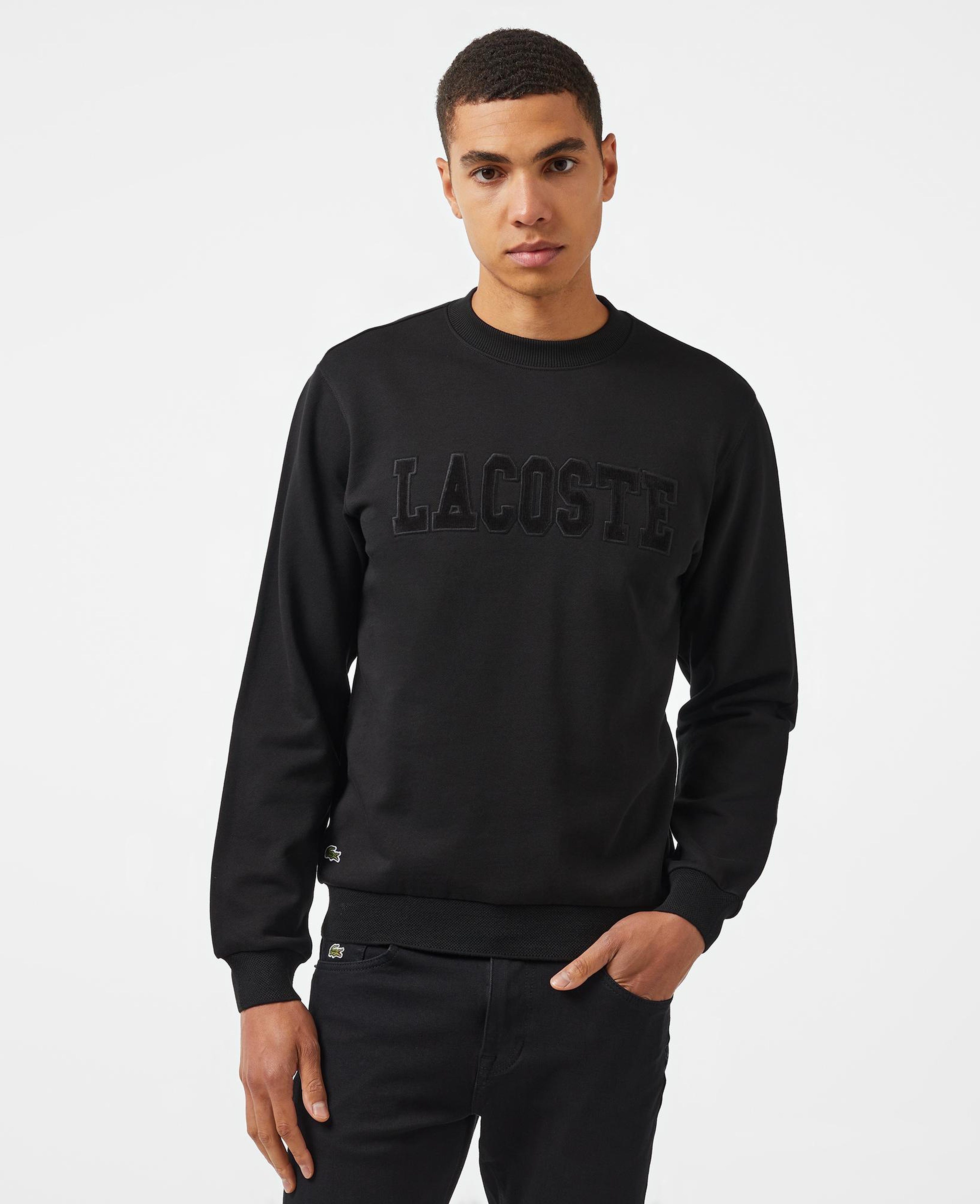 Erkek Relaxed Fit Bisiklet Yaka Baskılı Siyah Sweatshirt