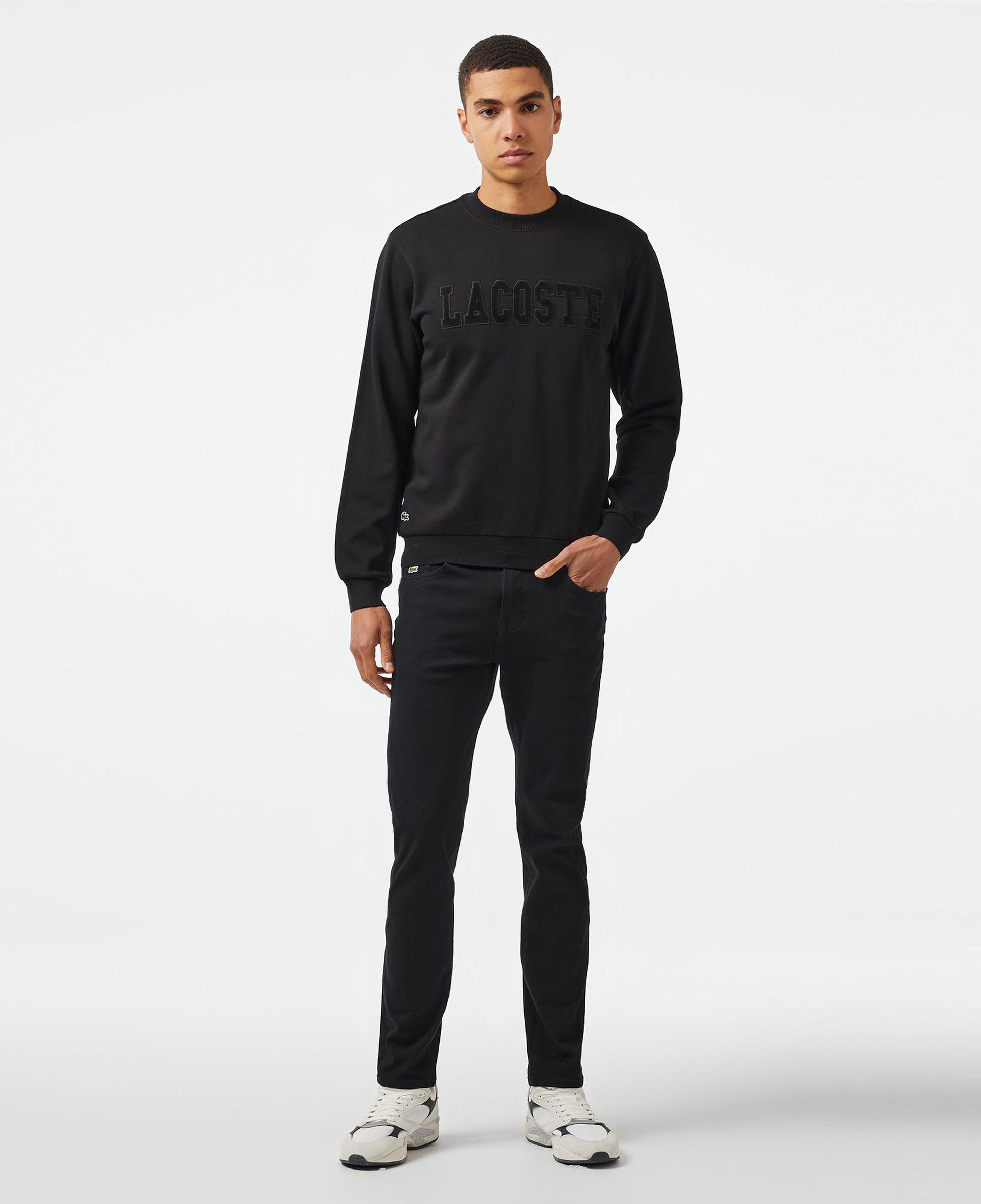 Erkek Relaxed Fit Bisiklet Yaka Baskılı Siyah Sweatshirt