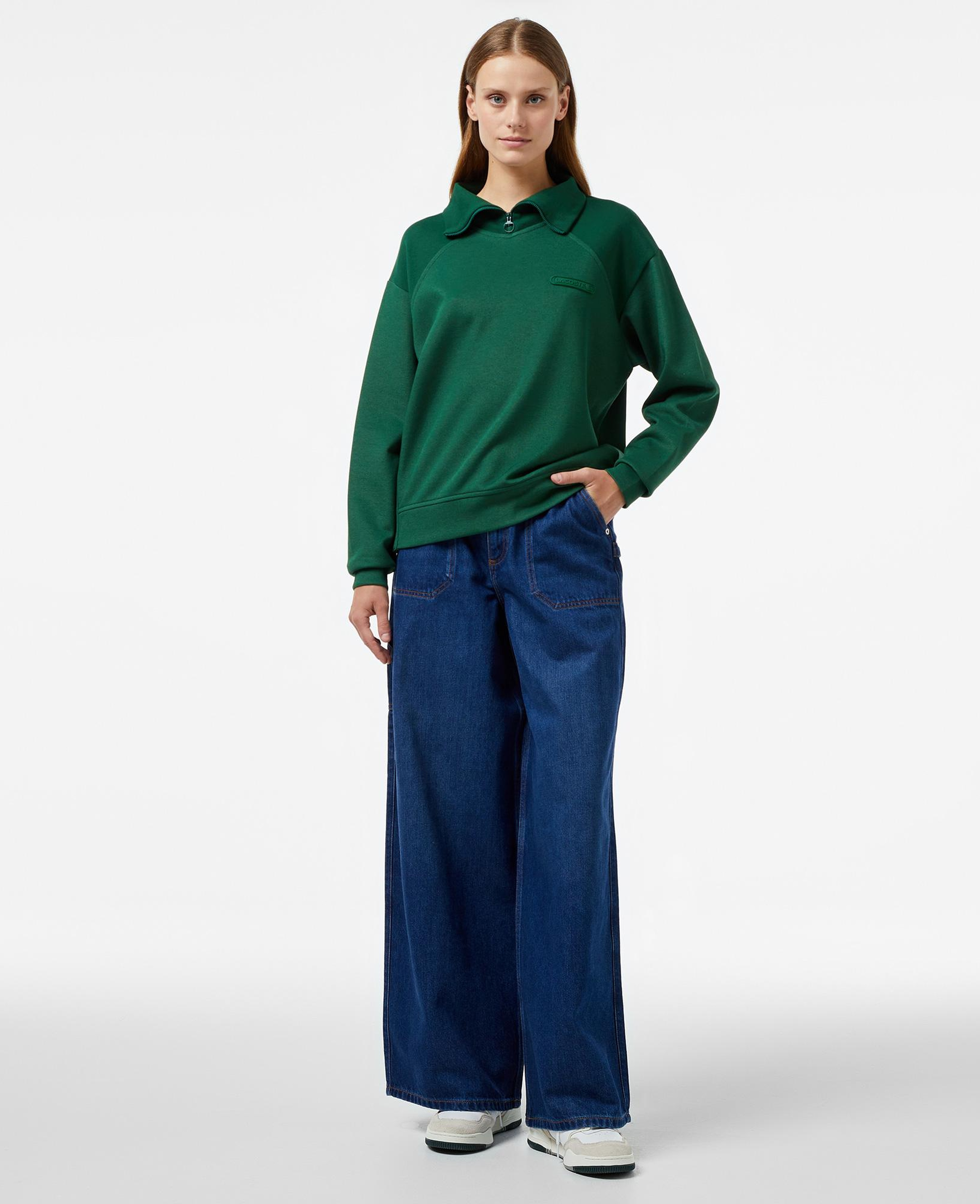 Kadın Regular Fit Fermuarlı Dik Yaka Koyu Yeşil Sweatshirt