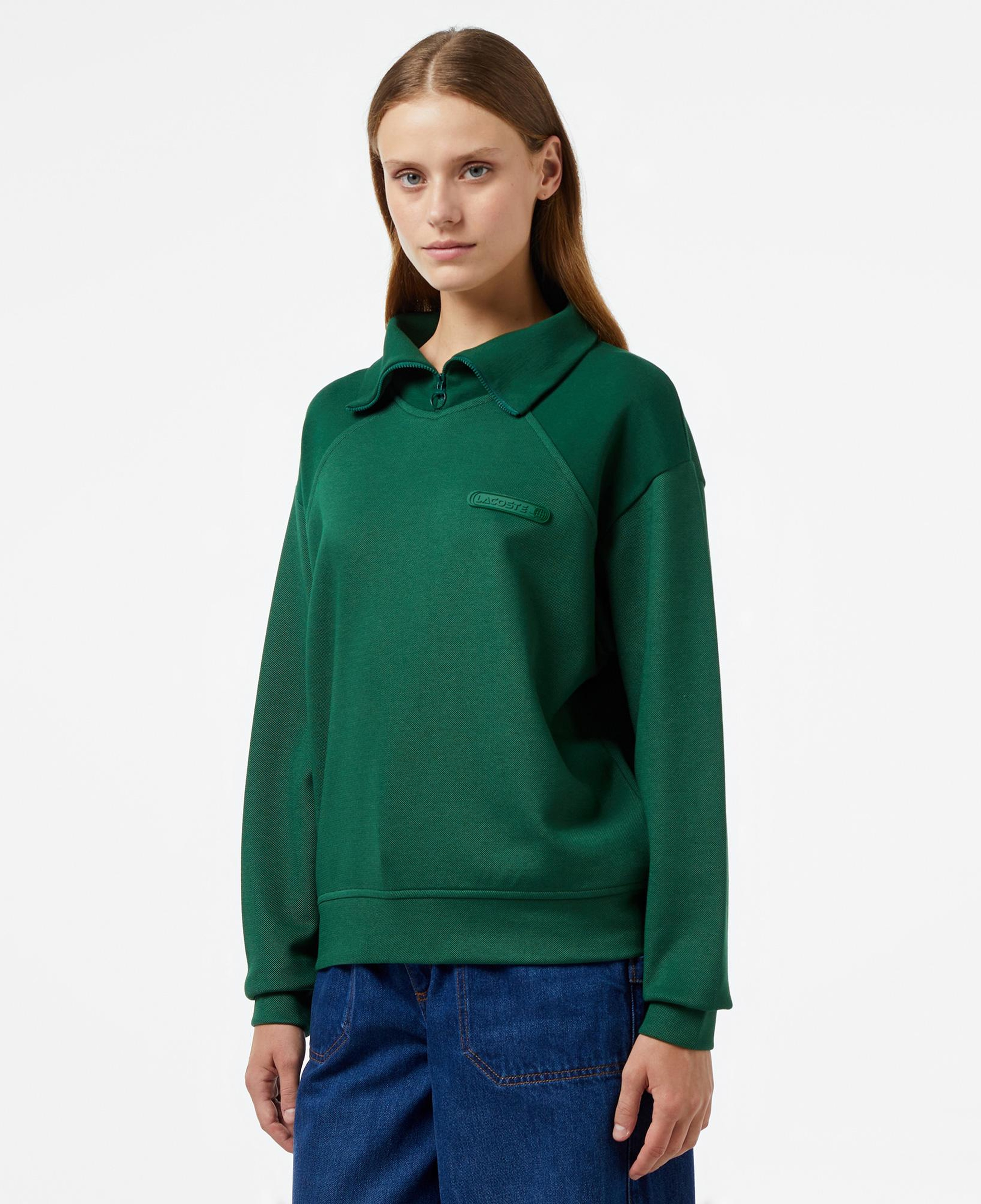 Kadın Regular Fit Fermuarlı Dik Yaka Koyu Yeşil Sweatshirt