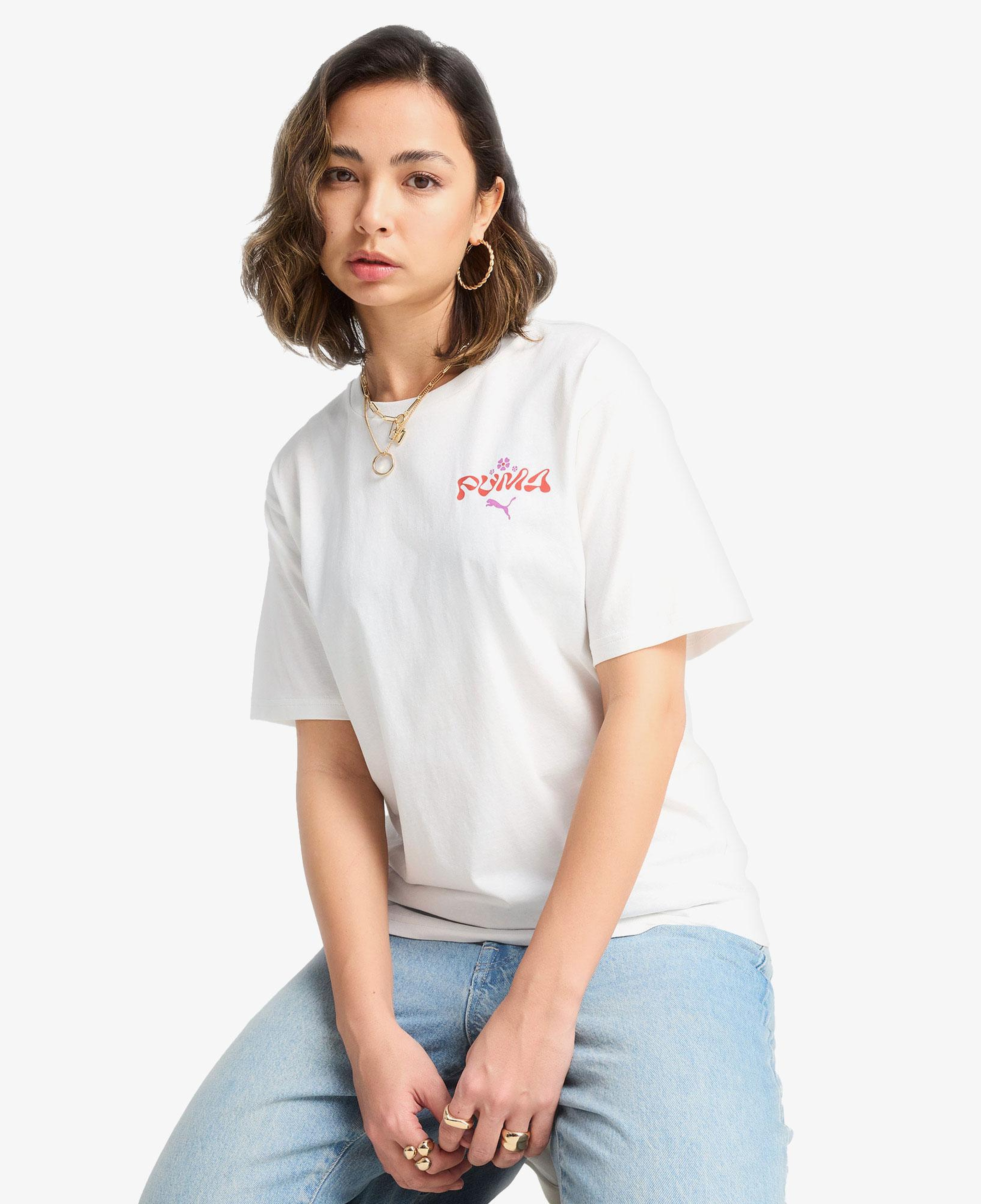 Puma Wardrobe Ess Graphic Kadın Beyaz T-Shirt