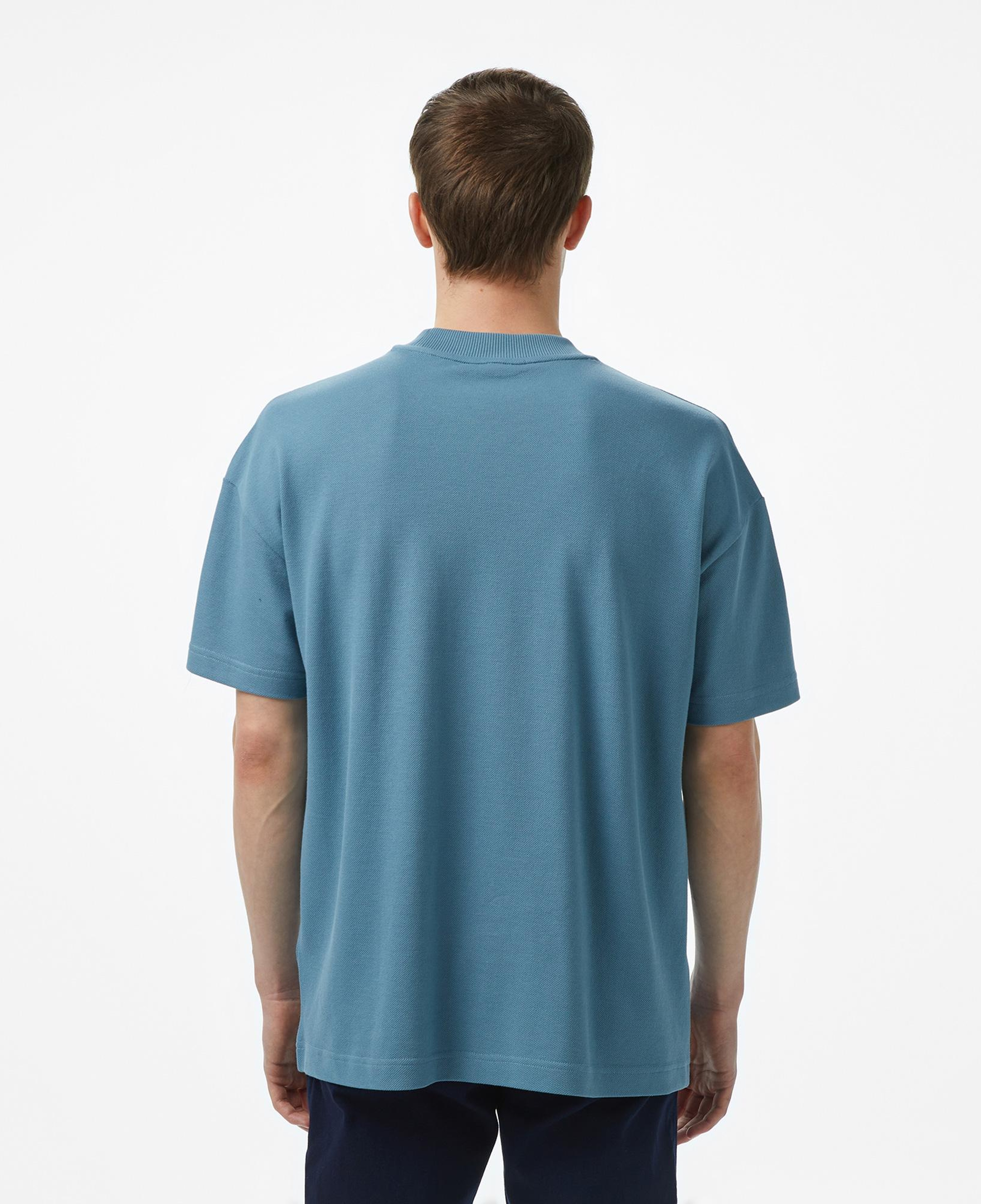 Erkek Oversize Fit Bisiklet Yaka Baskılı Mavi T-Shirt