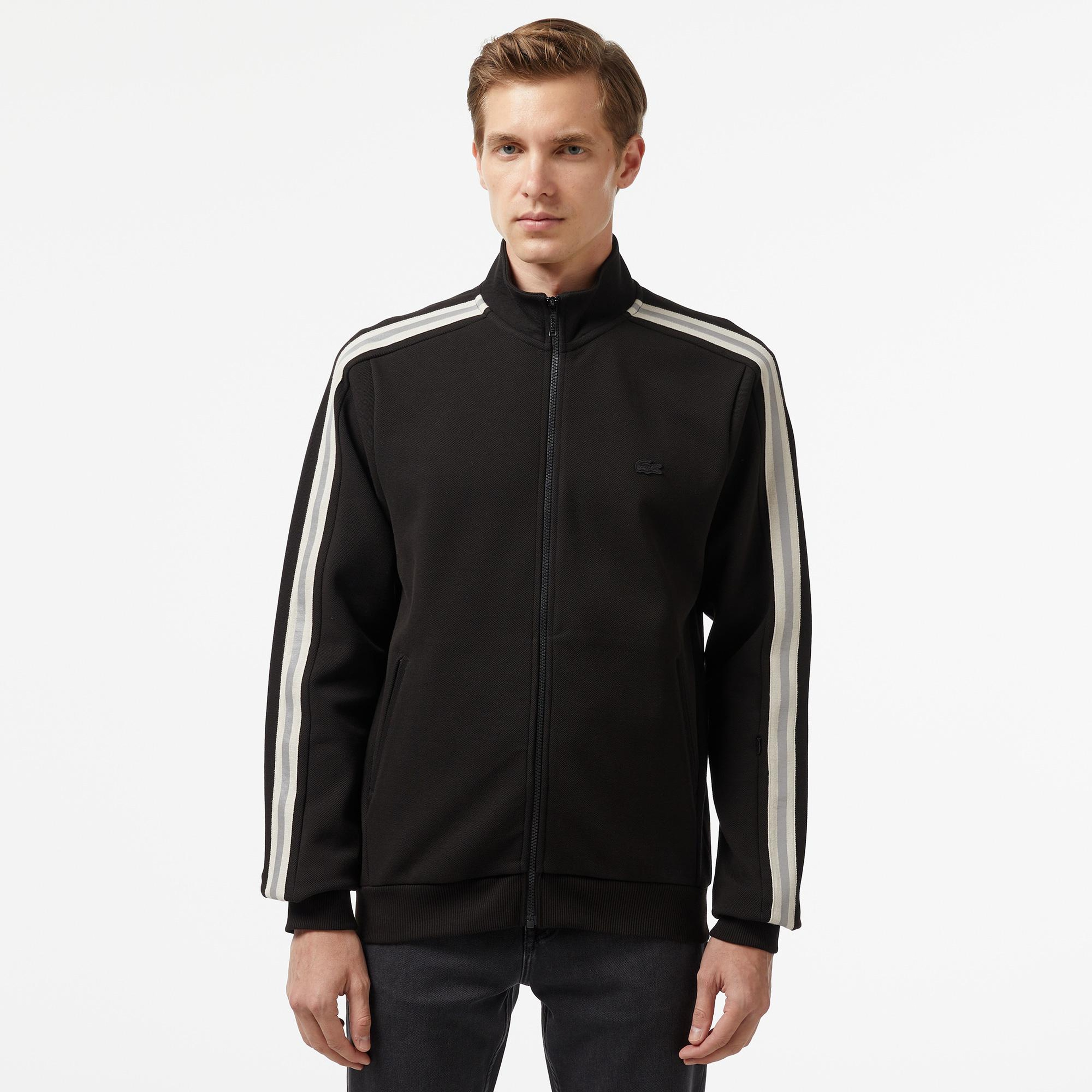 Erkek Slim Fit Fermuarlı Siyah Sweatshirt