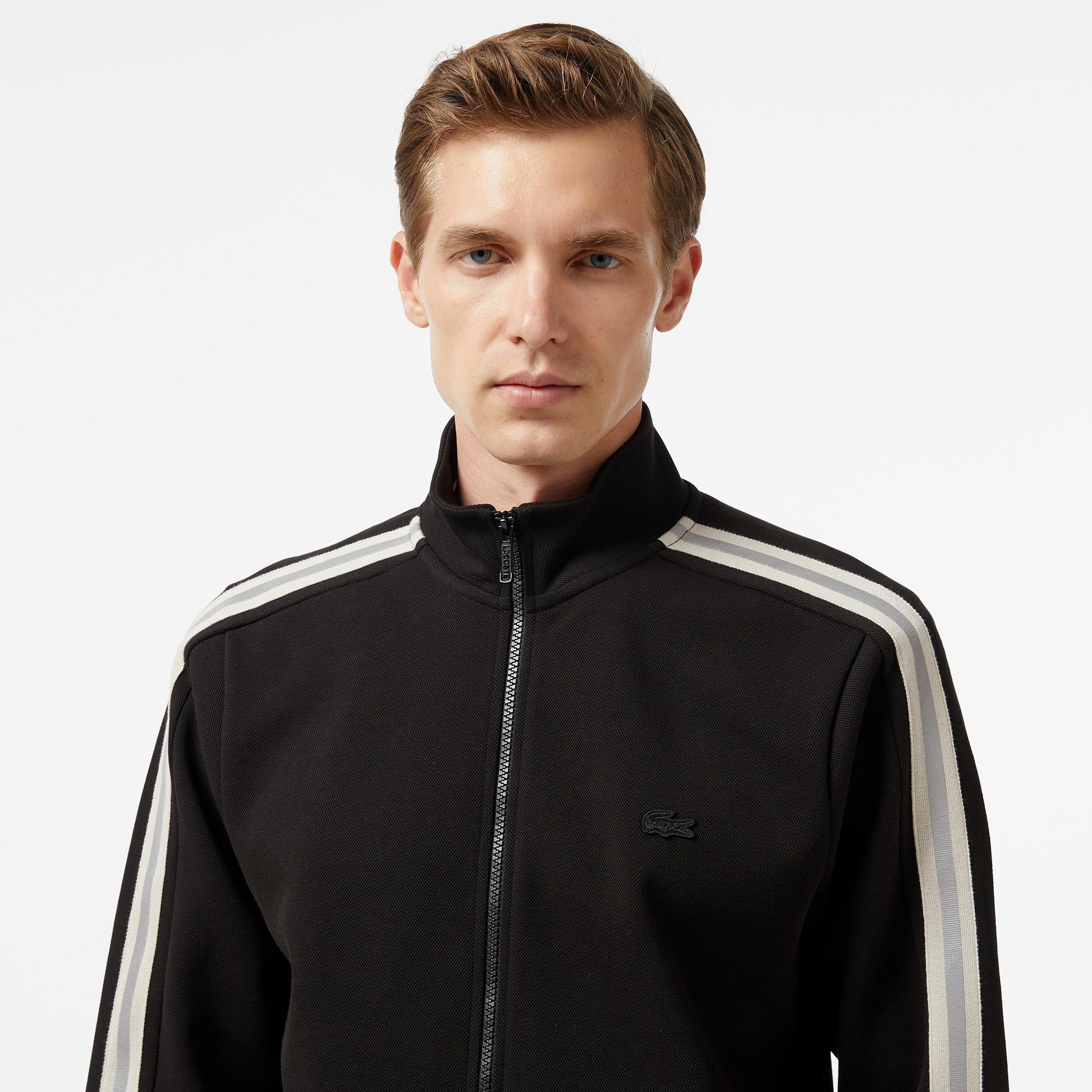 Erkek Slim Fit Fermuarlı Siyah Sweatshirt