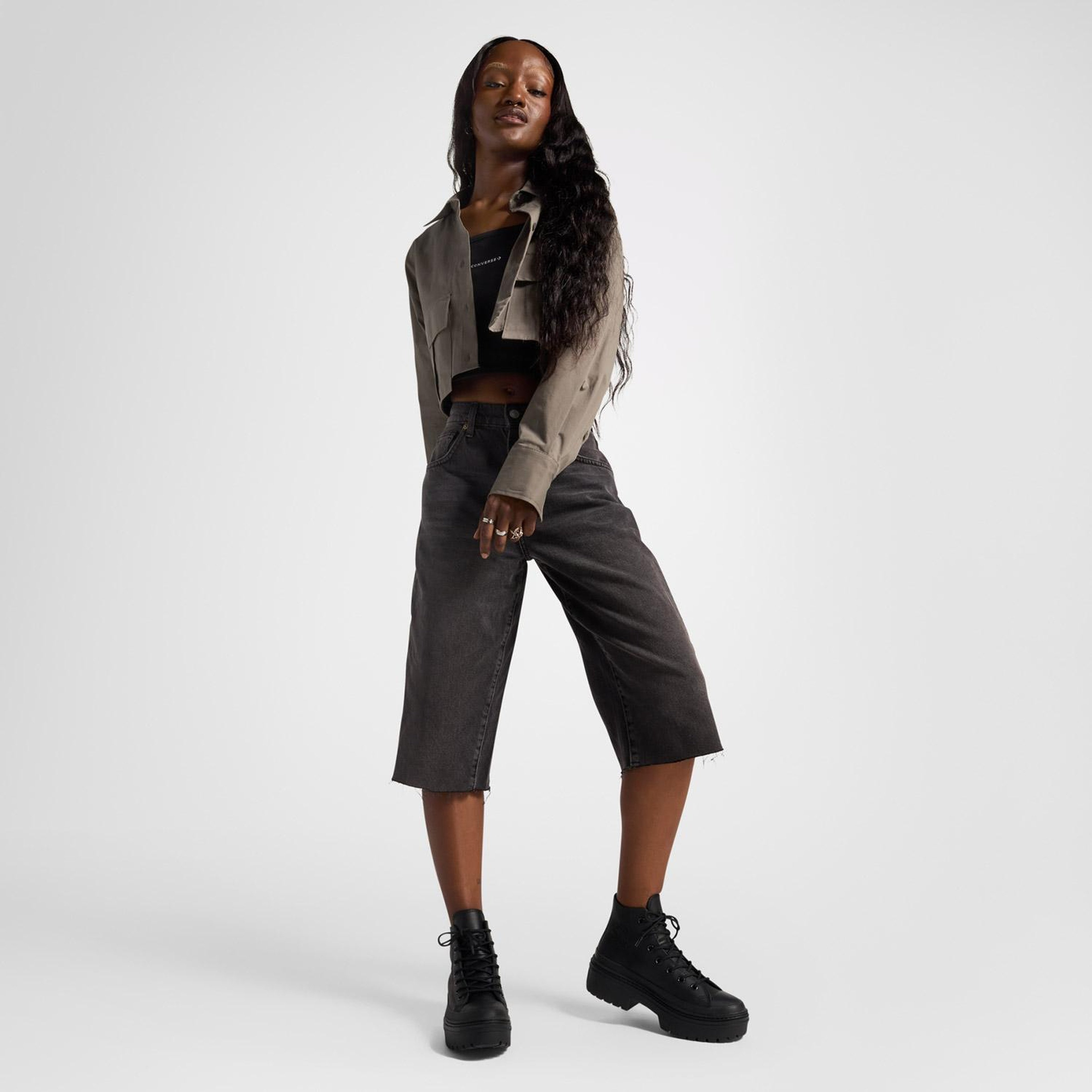 Converse Chuck Taylor All Star Lugged Heel Kadın Siyah Deri Platform Su Geçirmez Bot