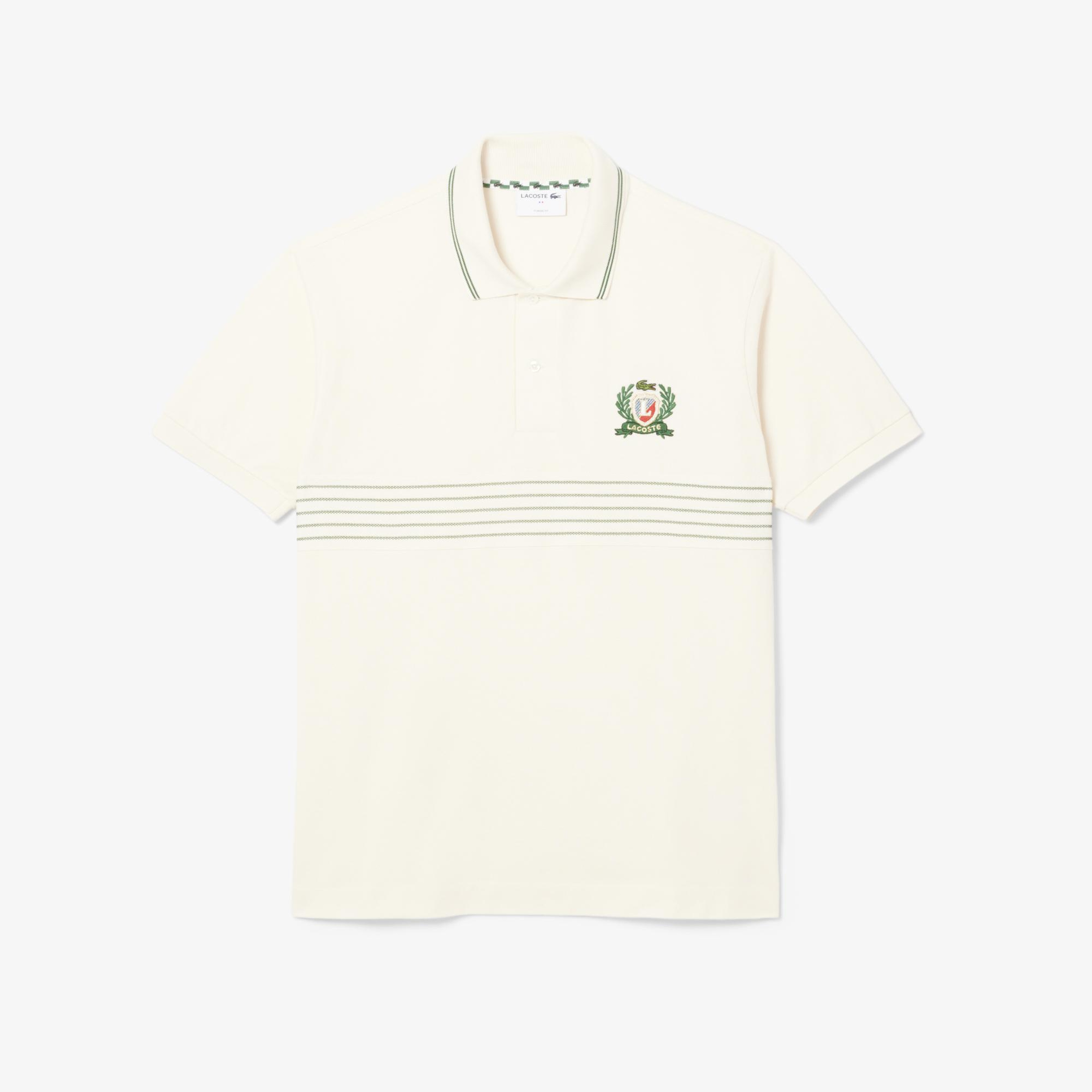 Erkek Classic Fit Çizgili Krem Polo